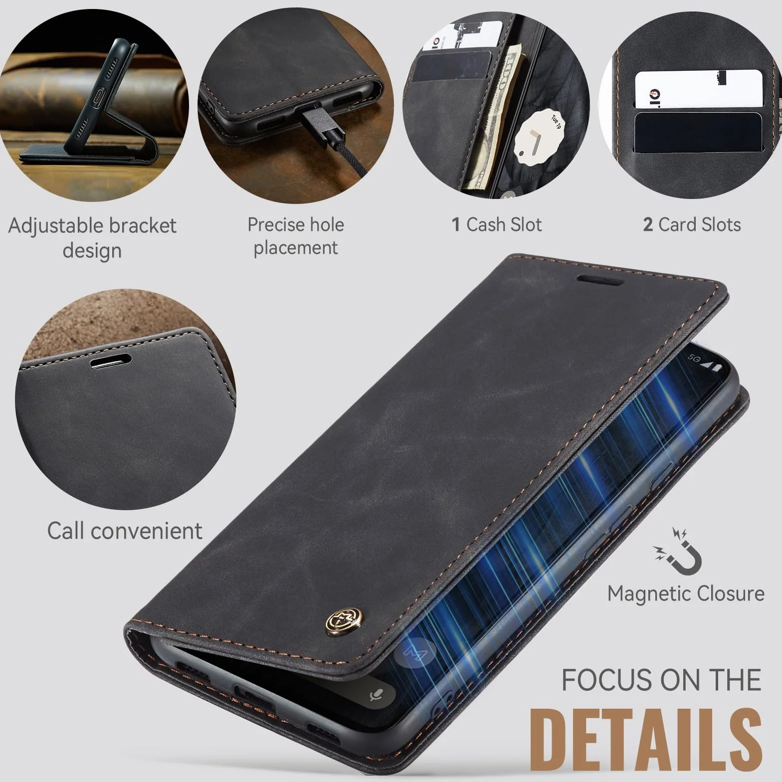 Coque pour Samsung Galaxy S23 5G Premium Housse Cuir Protection Pochette Rabat Portefeuille Flip Case Porte Magnétique Coque Étui pour Samsung Galaxy S23, Noir