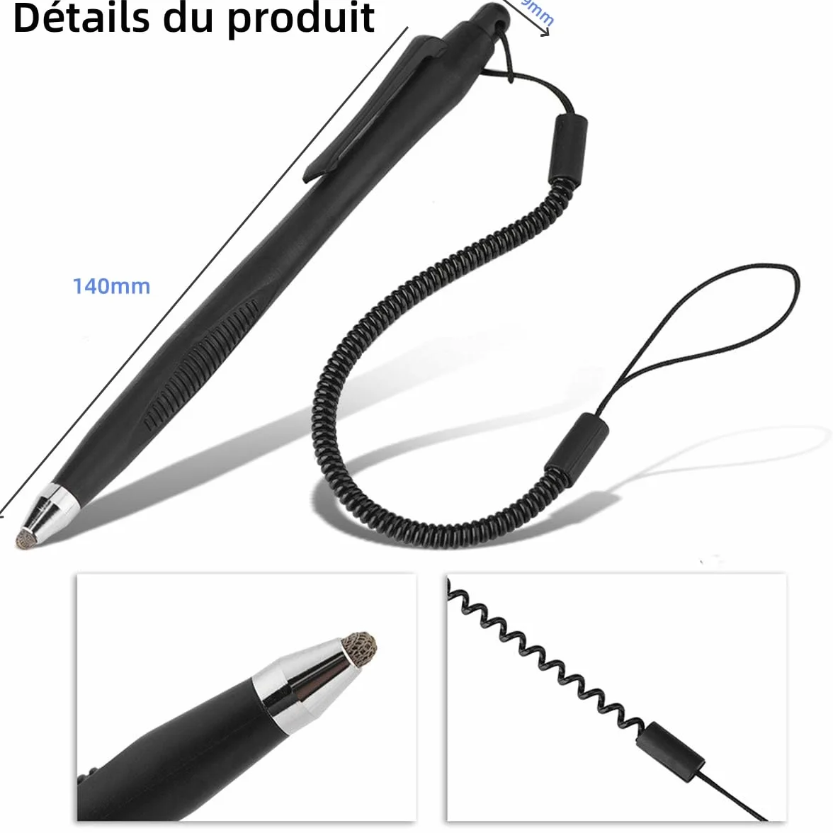 Lot de 2 Stylets rétractables pour écran Tactile Actif Noir