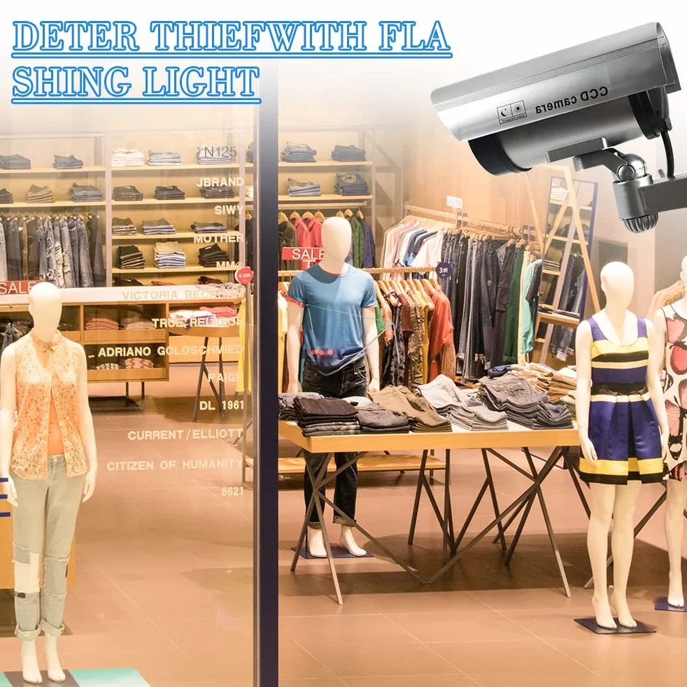 TIMESETL Camera Factice pour Exterieur et Intérieure 2Pcs Caméra Fausse Caméra de Surveillance Caméra Factice avec LED Infrarouge Clignotante Rouge d'avertissement, Caméra Fausse de Sécurit, Argent