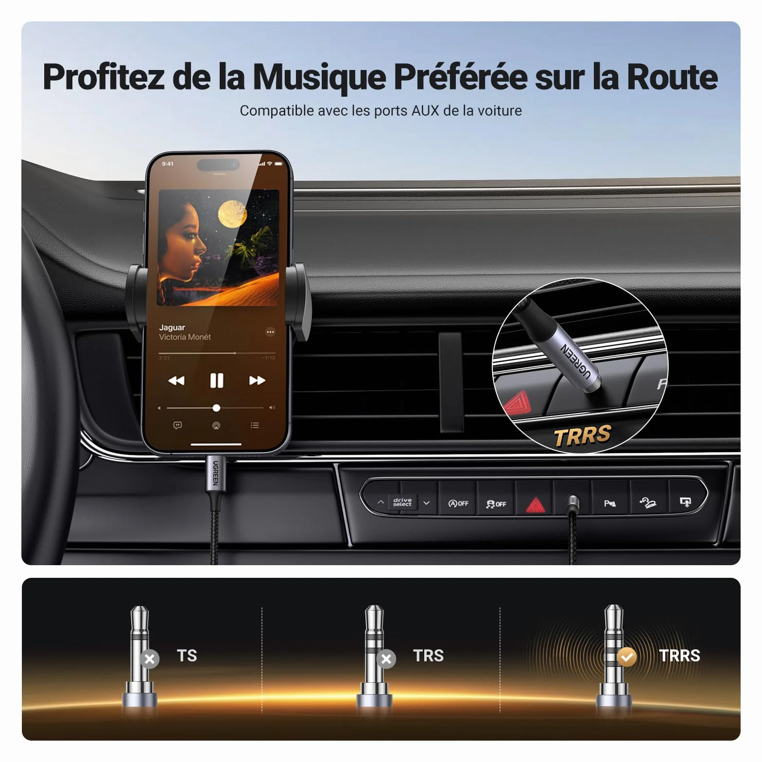 UGREEN Câble USB C vers Jack 3.5mm TRRS Non-bidirectionnel Casque Micro Hi-Fi DAC 4 Pôles Compatible iPhone 17 Pro Max Air 16 Pro Max Plus 15 Galaxy S25 S24 S23 Pixel 9 8 7 iPad Air 1M