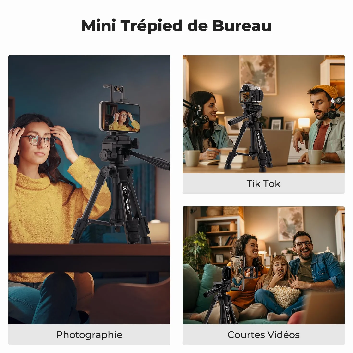 K&F CONCEPT Mini trépied de Bureau pour Appareil Photo, trépied de Table en Aluminium de 63,5 cm avec télécommande, Petit trépied Portable pour appareils Photo Reflex numériques, caméscope, téléphone