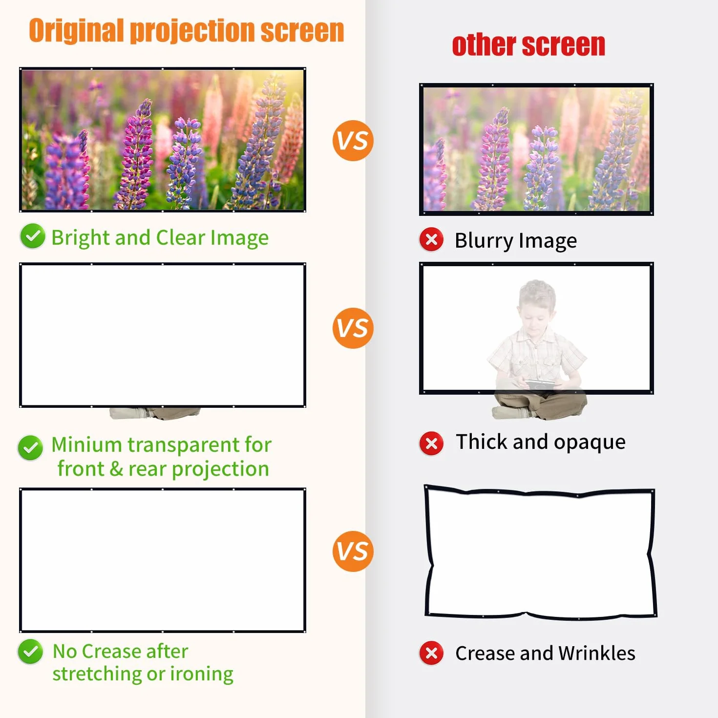 Écran de Projecteur 120 Pouces Pliable Anti-Plis Double Face pour Vidéoprojecteurs Cinéma Maison