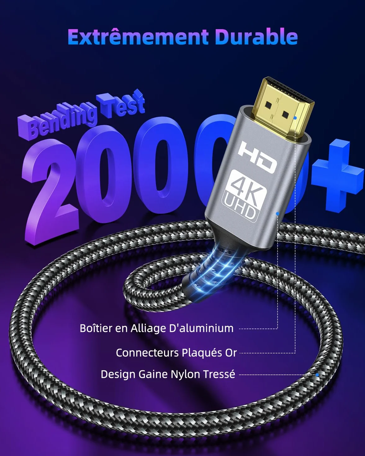 Câble Mini HDMI vers HDMI 2m, 4K@60Hz 2K@120Hz 18Gbps HDMI vers Mini HDMI avec HDR UHD Arc HDCP Compatible avec Caméra, Raspberry Pi Zero, Projecteur, Moniteur, Laptop, HDTV