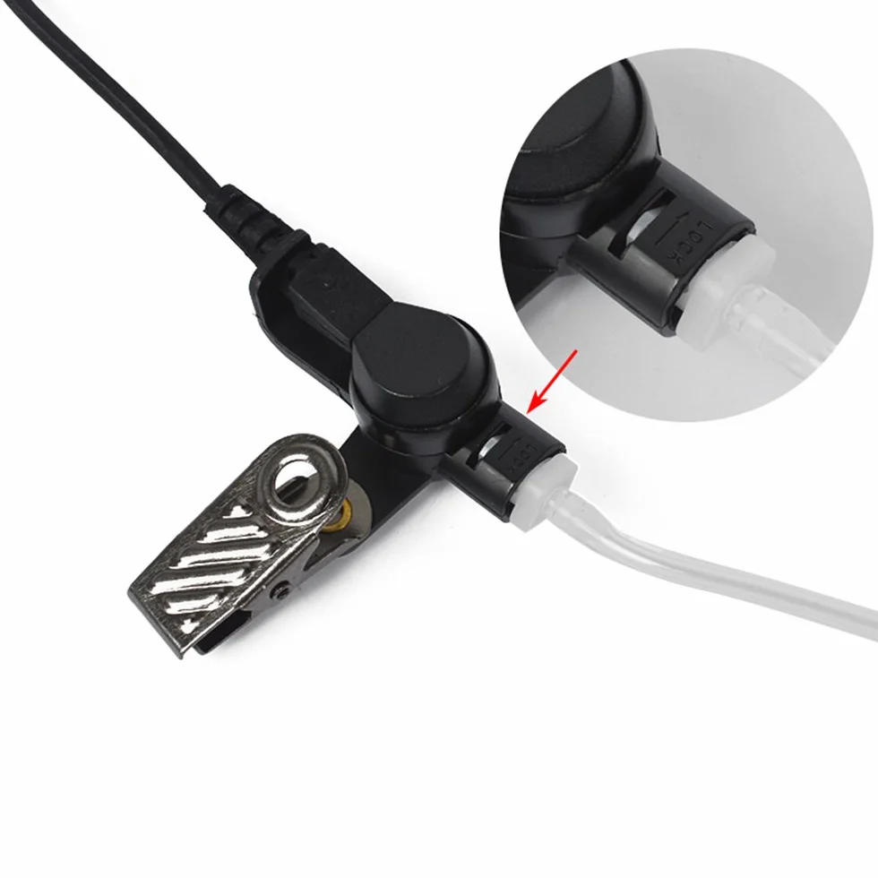HYS Oreillette Écouteurs Intra-Auriculaires avec Tube Acoustique, 3,5 mm, Transparent, avec Clip de Fixation, Casque de sécurité pour Radio (Noir, écouteurs + 1 tête Champignon Plus Longue)