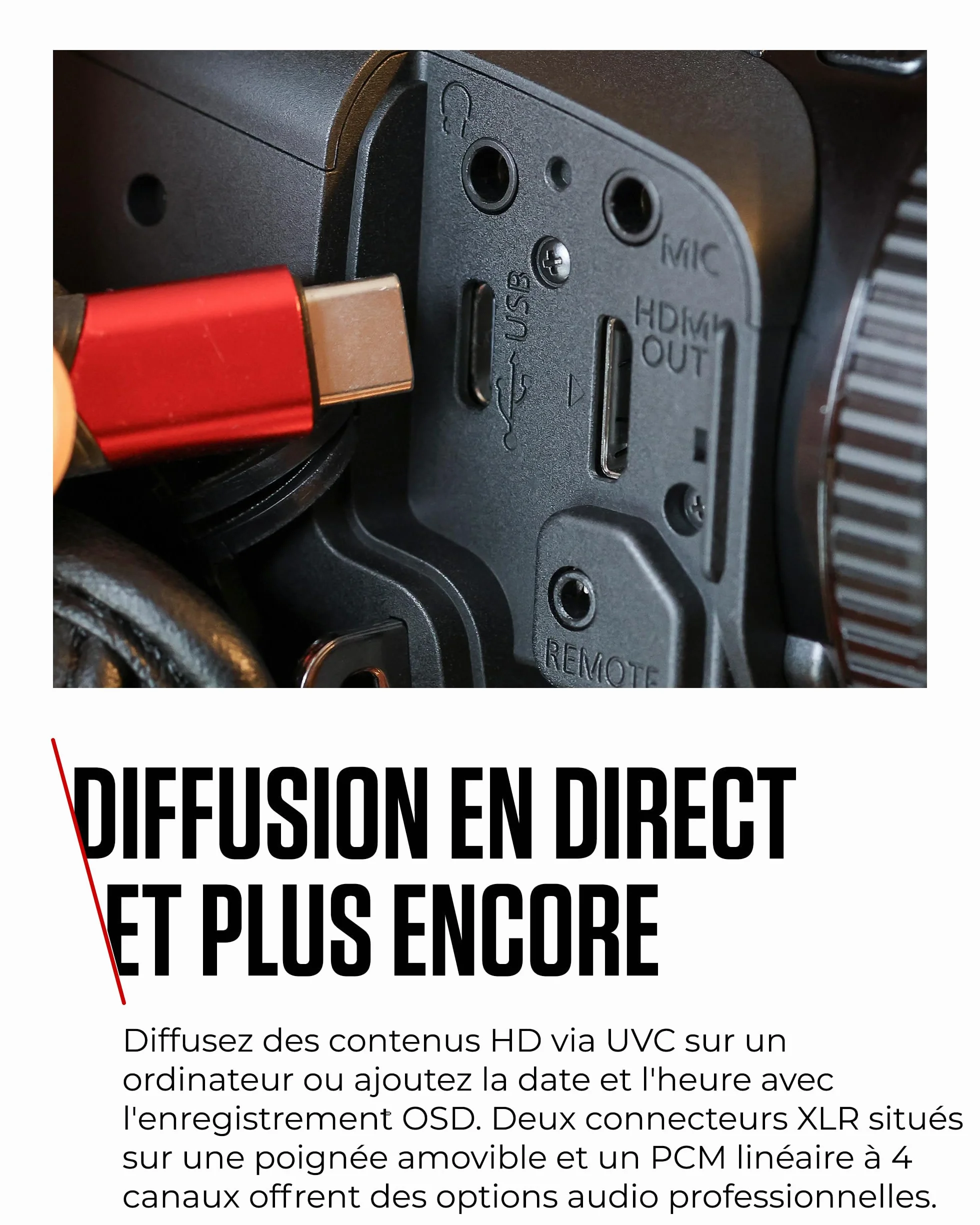Canon XA60 - Camera 4K avec Autofocus Avancé et Zoom Optique 20x - Camera Professionnelle avec Stabilisation sur 5 Axes, Sortie HDMI et Diffusion HD en Direct en USB-C