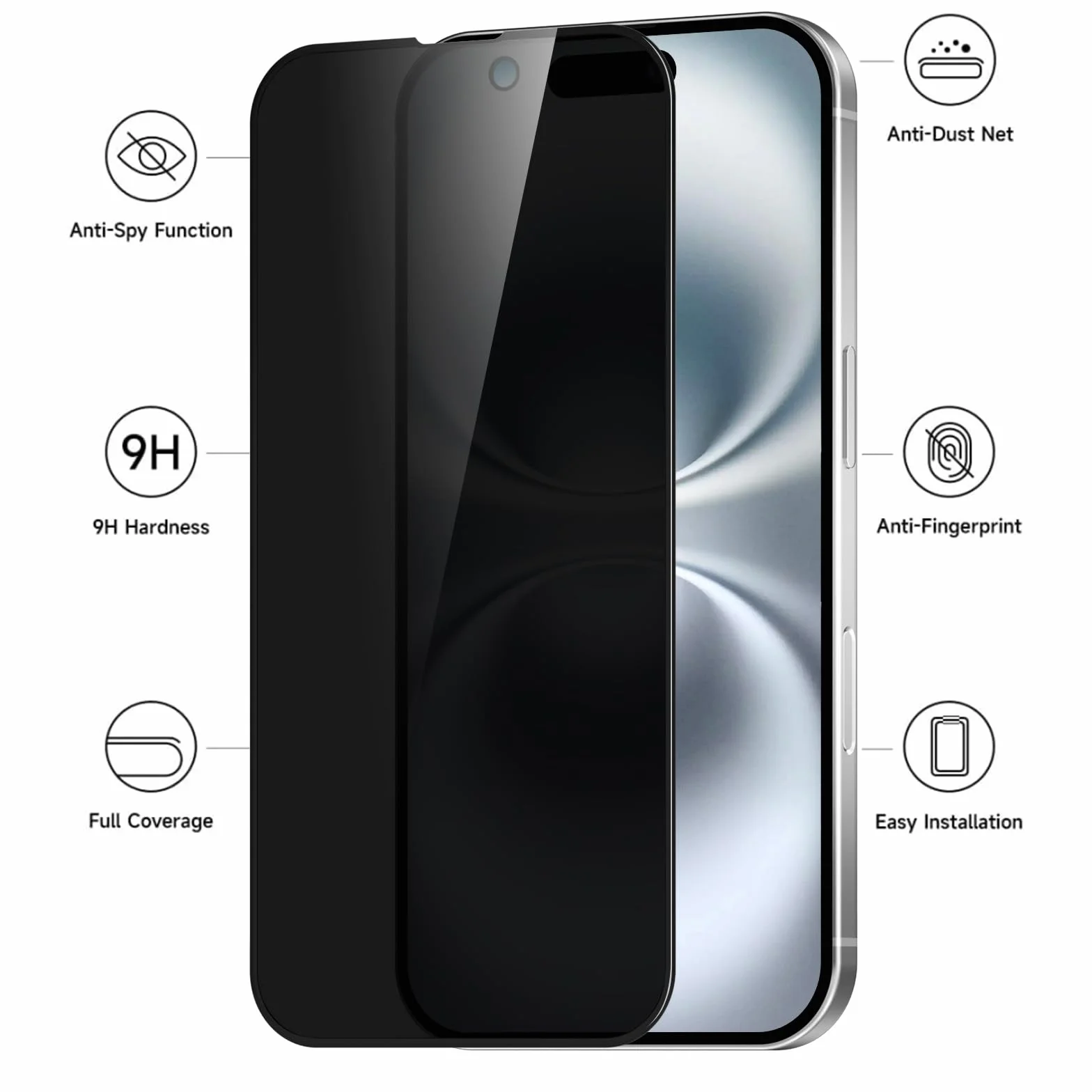 Kit de 3, Verre Trempé Anti-Espion pour iPhone 16, iPhone 15 (6,1 Pouces) Protection écran contre les Rayures - Angle de Confidentialité 28 Degrés Amélioré - Outil d'installation facile inclus (Noir)