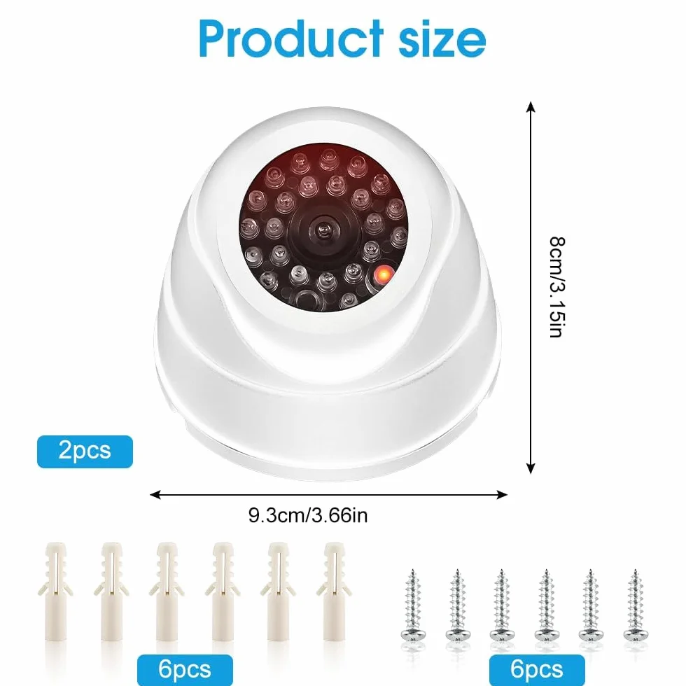2Pcs Camera Factice, Caméra de Surveillance Factice avec LED Infrarouge Clignotante Rouge Fausse Caméra pour Extérieur Intérieur pour Les Entreprises Magasins Accueil (Blanc)