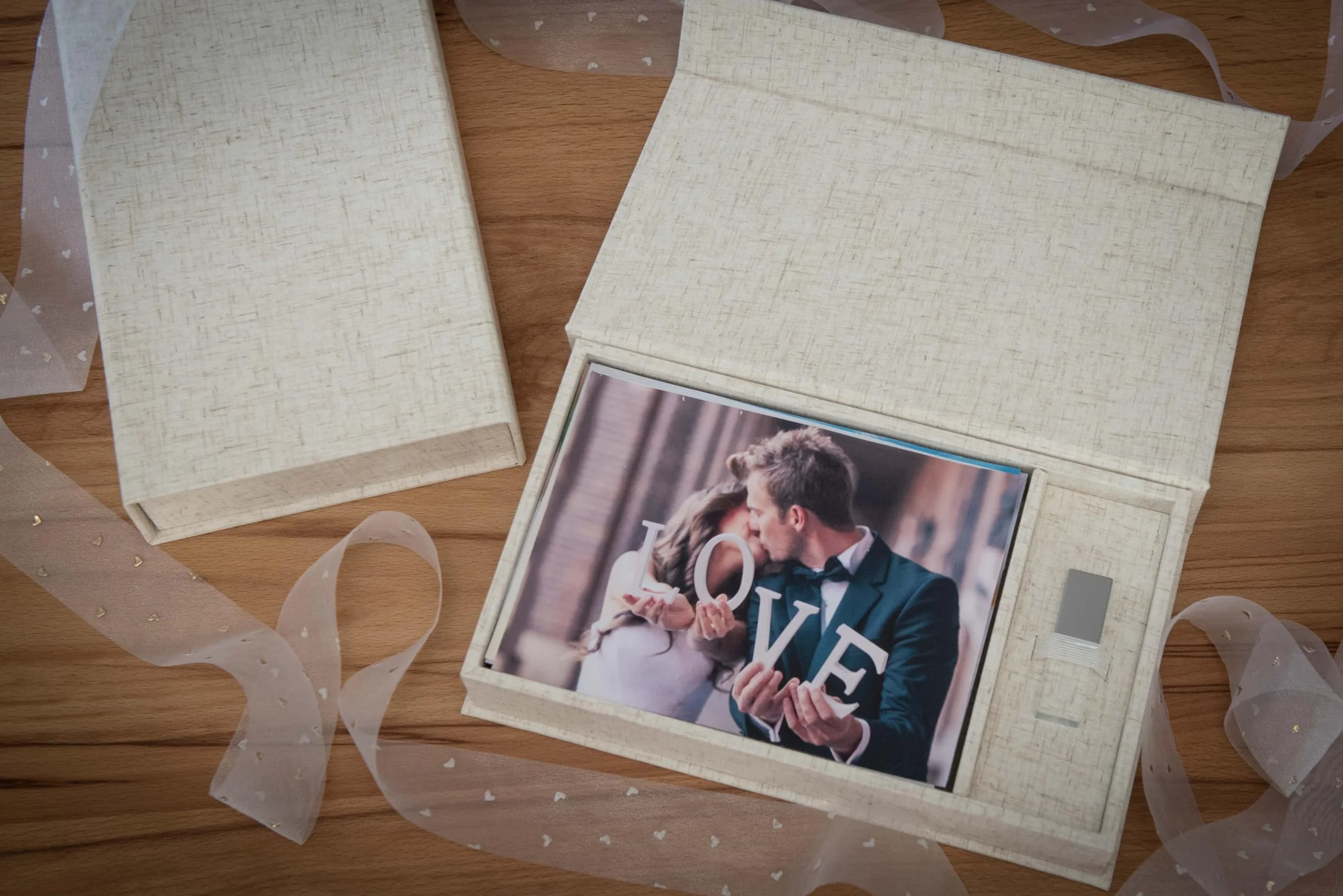 Élégante boîte photo, avec fente USB, boîte cadeau, pour clés USB et tirages photo 10 x 15 cm, boîte de rangement, boîte de rangement, boîte de rangement, boîte à souvenirs, cadeau photo (naturel, 23