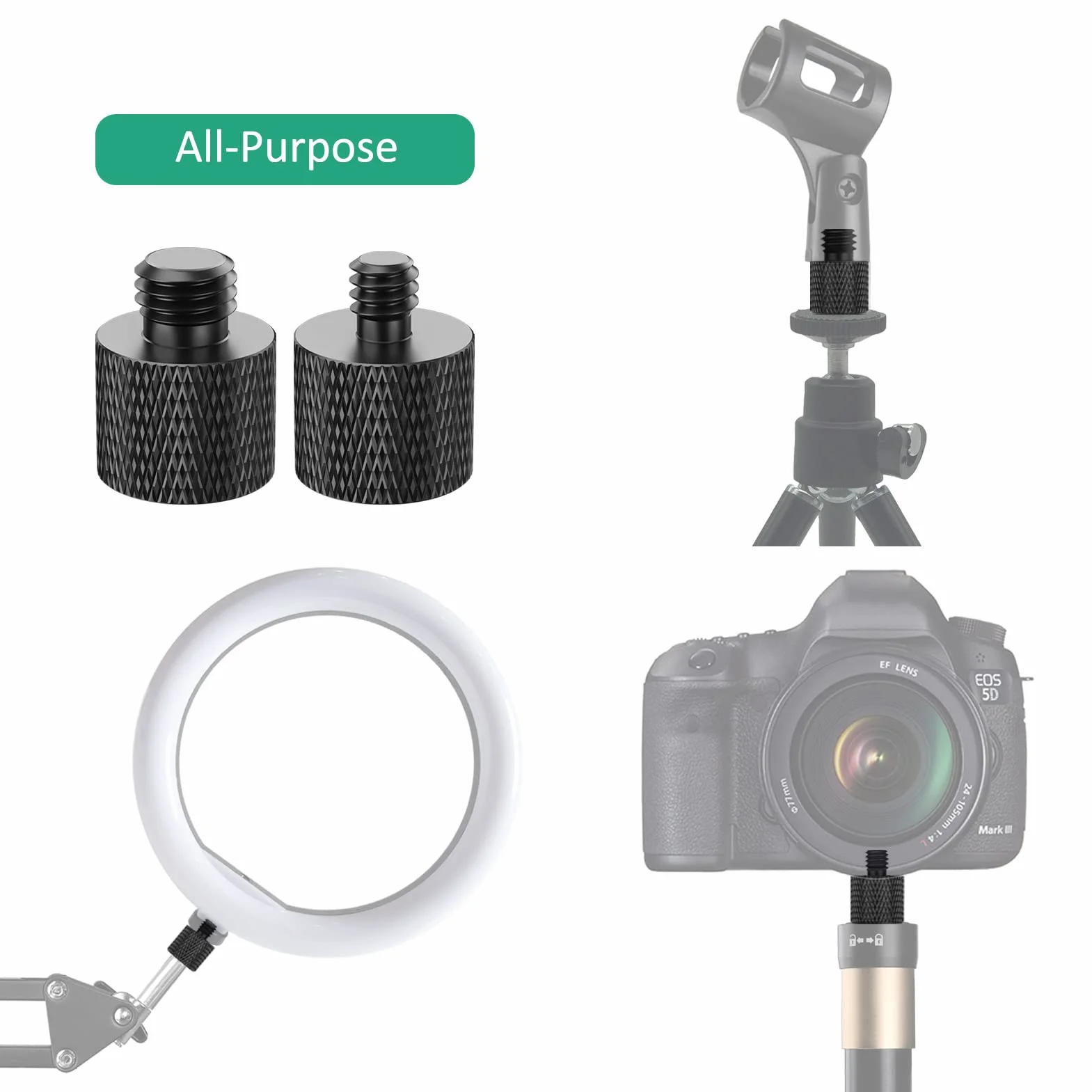 4 Pièces Adaptateur de Vis de Caméra Filetage 1/4" Femelle à 3/8" Mâle et 3/8" Femelle à 1/4" Mâle Adaptateurs Trépied de Microphone pour Trépied de Caméra, Monopode, Support de Mic