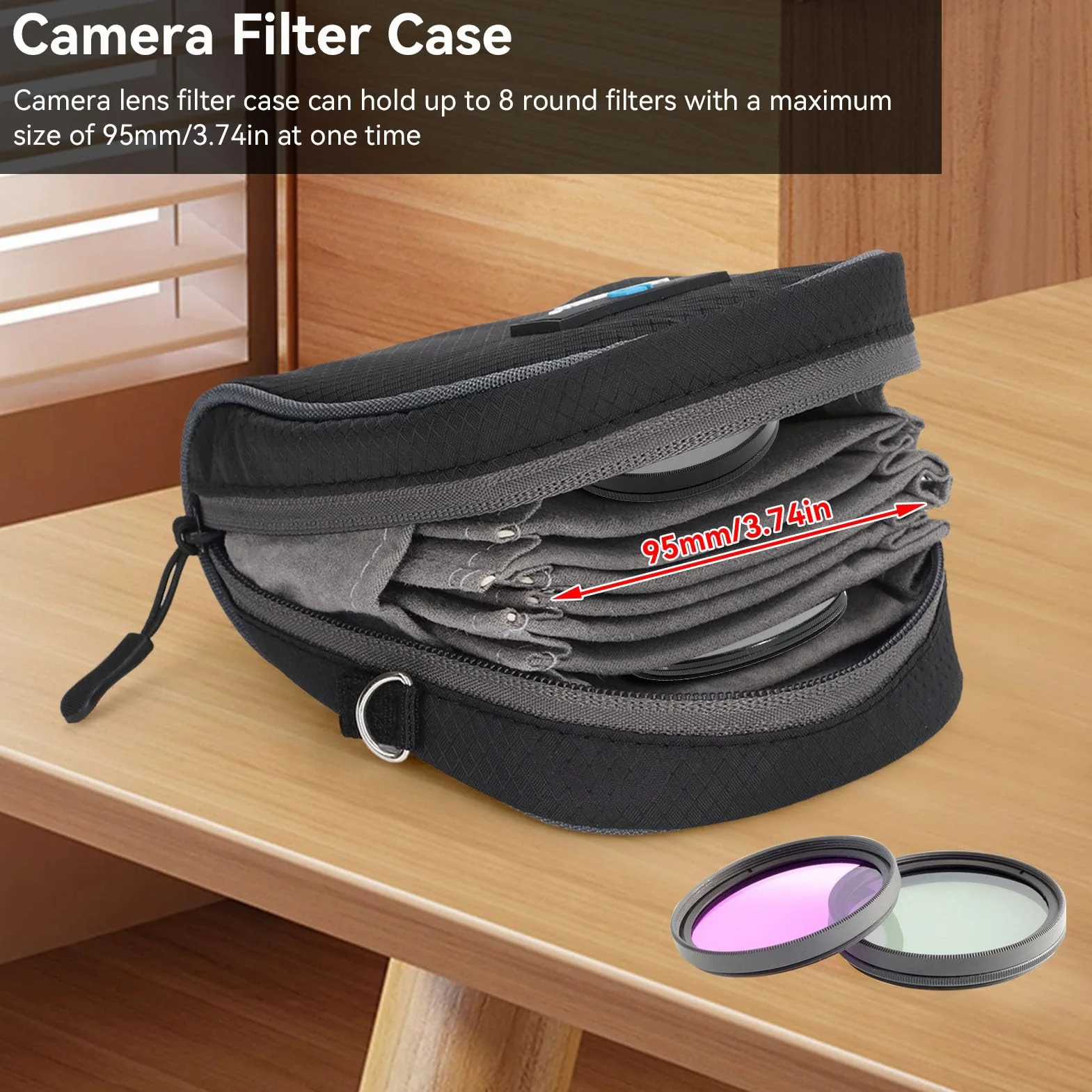 Sac de Filtre d'objectif à Coque Rigide à 8 Poches jusqu'à 95 mm, Étui de Filtre pour Objectif,étui de Filtre d'objectif étui de Filtre d'appareil Photo avec bandoulière pour Filtre de Photographie