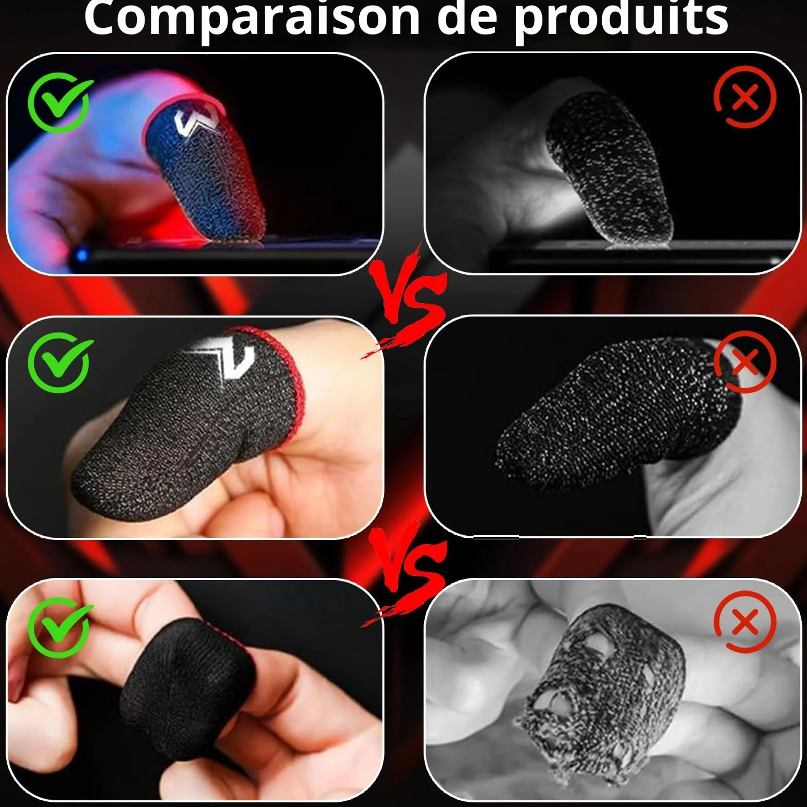 YOURKAY Gaming Finger Caps, 6 pièces Finger Sleeves Gaming, bouchons pour doigts de jeu, écran tactile, résistants à la transpiration et respirants en fibre d'argent, adaptés à tous les appareils à