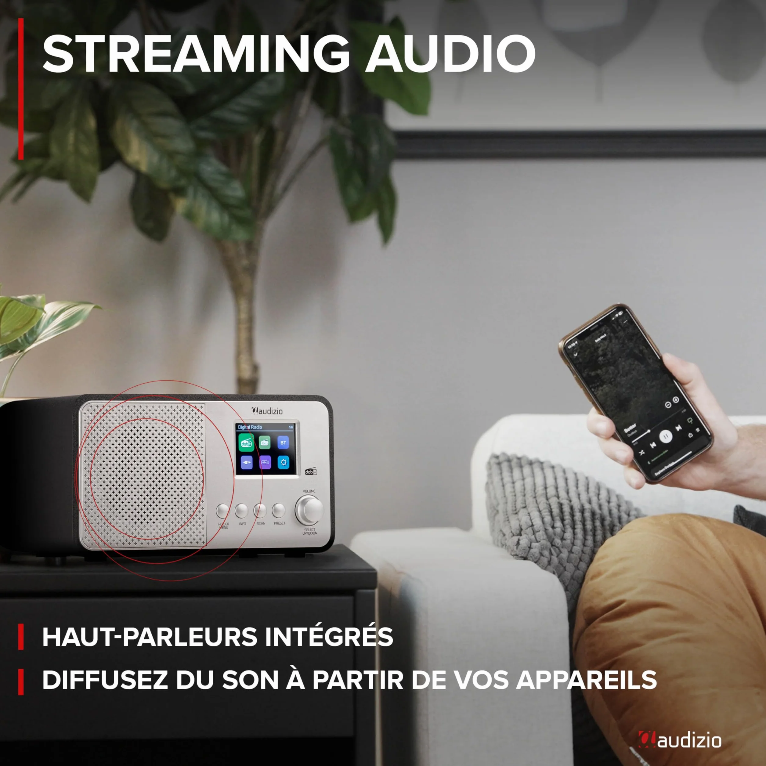 Audizio Avio Radio Dab+ Bluetooth 5.0 - Aluminium, 20 Stations Enregistrables, Écran Couleur 2,4", Haut-Parleur Intégré, Port USB, Idéale pour Écouter la Radio à la Maison