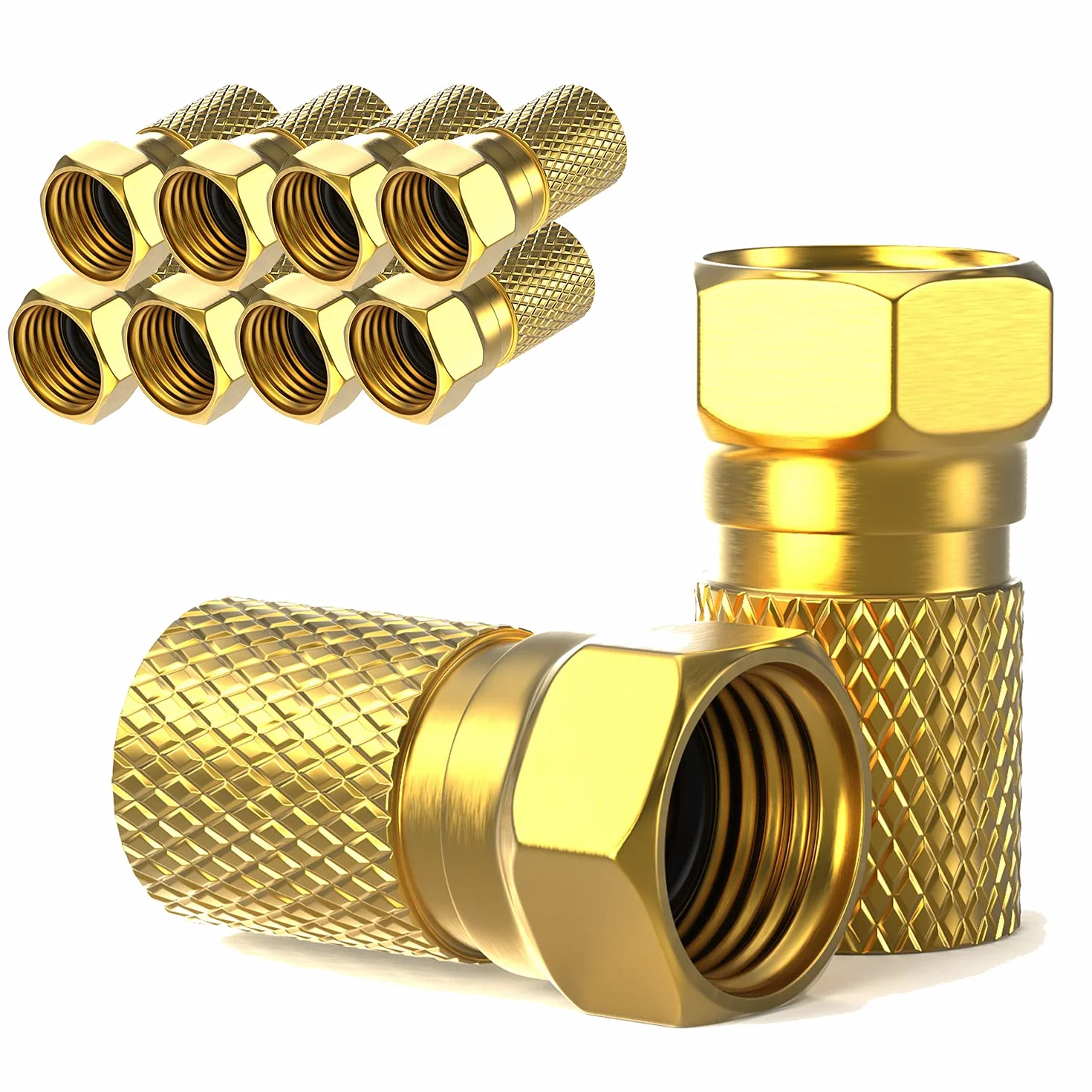Connecteur F 7mm Fiche F 10 pièces dorées Joint caoutchouc Ecrou large Câble coaxial SAT LNB satellite à visser