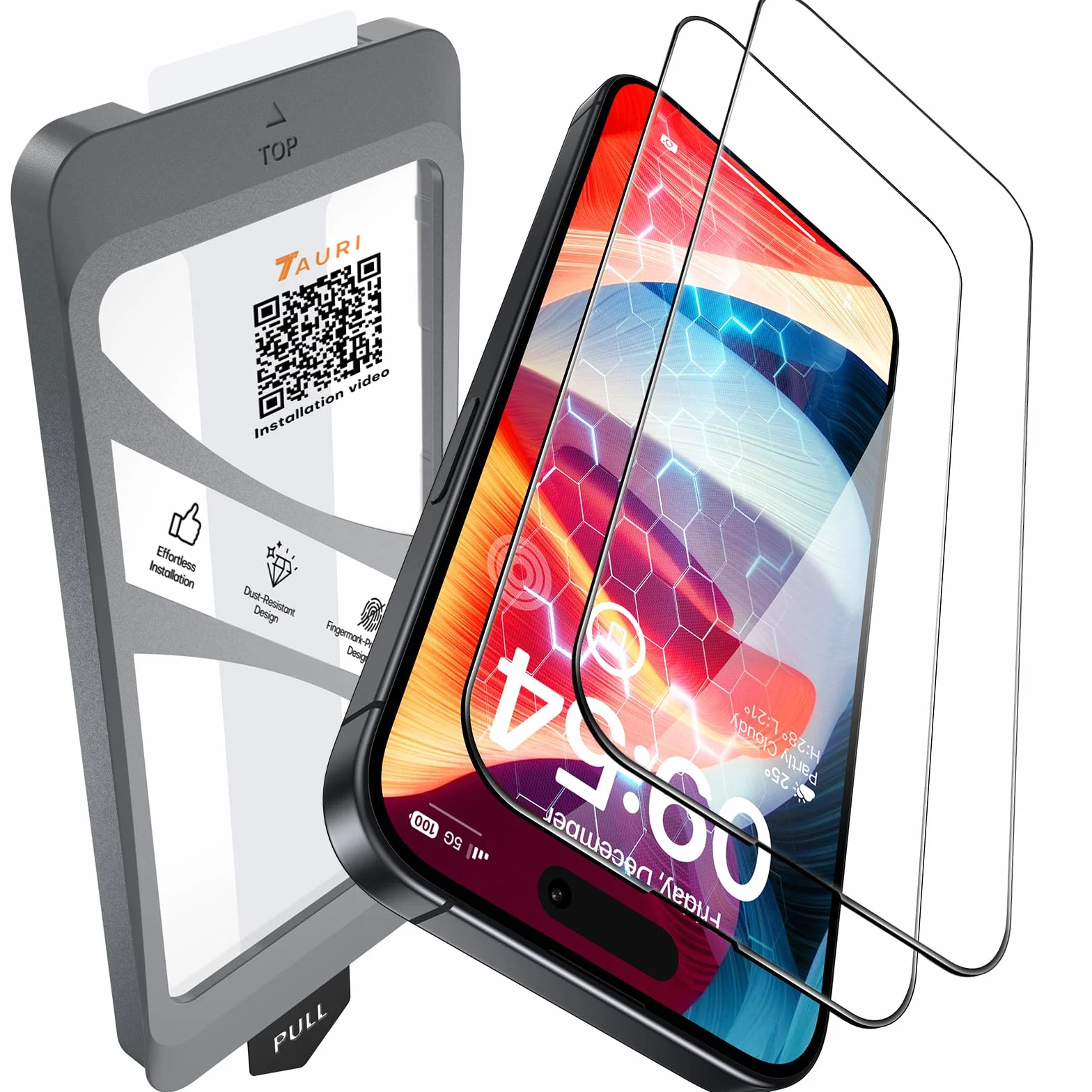 TAURI Lot de 2 Verre Trempé Pour iPhone 15 6,1 Pouces, Sans Bulle, Film en Protection D'écran avec Outil d'Installation Facile,Dépoussiérage Automatique,Résistant aux Rayures