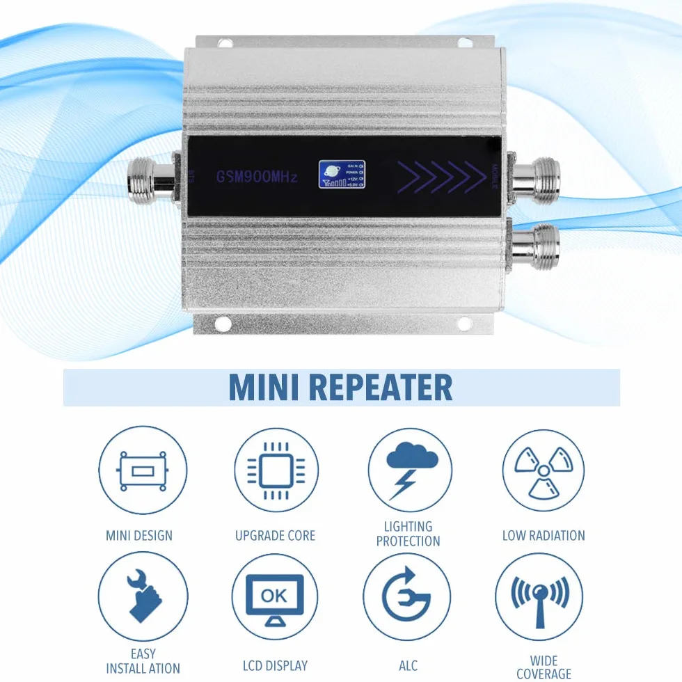 Geevorks GSM900 MHz Amplificateur de signal de téléphone portable à double extrémité, répéteur de signal de téléphone cellulaire avec écran LCD + antenne Yagi