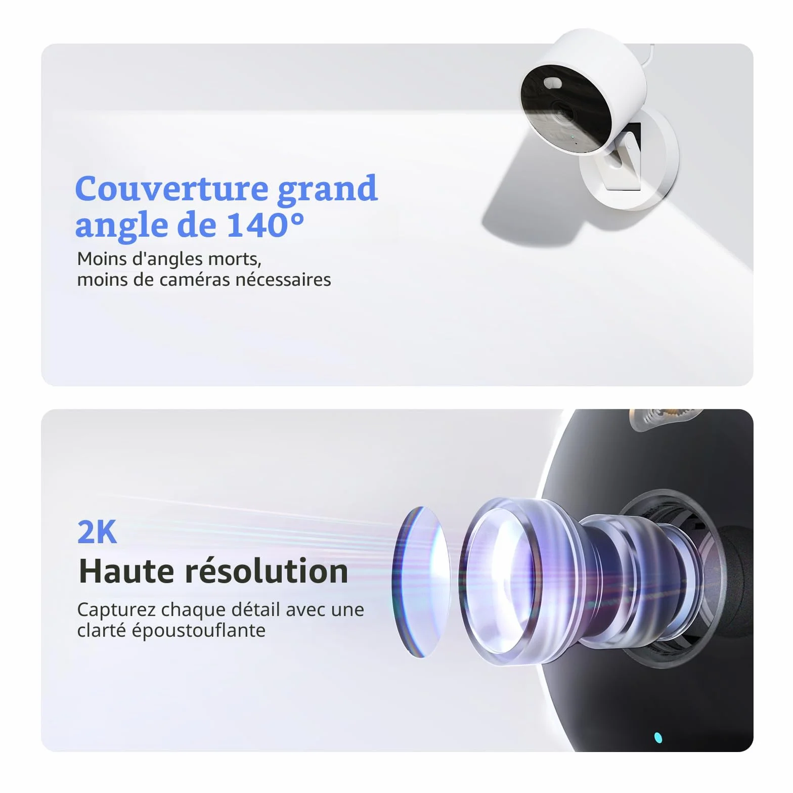 Aqara Caméra Intérieure/Extérieure G100, 2K, HomeKit Secure Video, 2,4 Ghz WiFi, Vision Nocturne Couleur avec Projecteur, Détection IA, Wi-FI 6, Étanche IP65, Compatible Alexa, Google Home, Blanche
