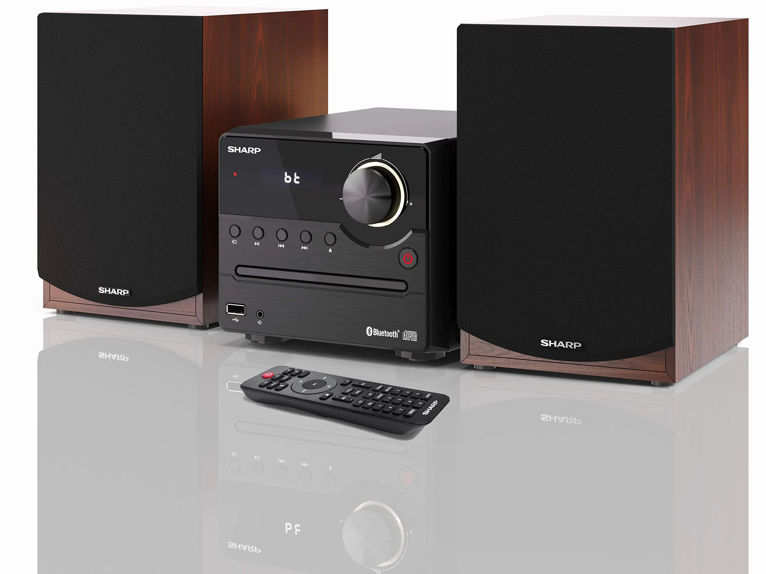 Sharp XL-B512(BR) Micro Chaîne Stéréo avec Radio FM, Bluetooth 5.0, CD-MP3, Haut-parleurs en Bois, 45 W Marron
