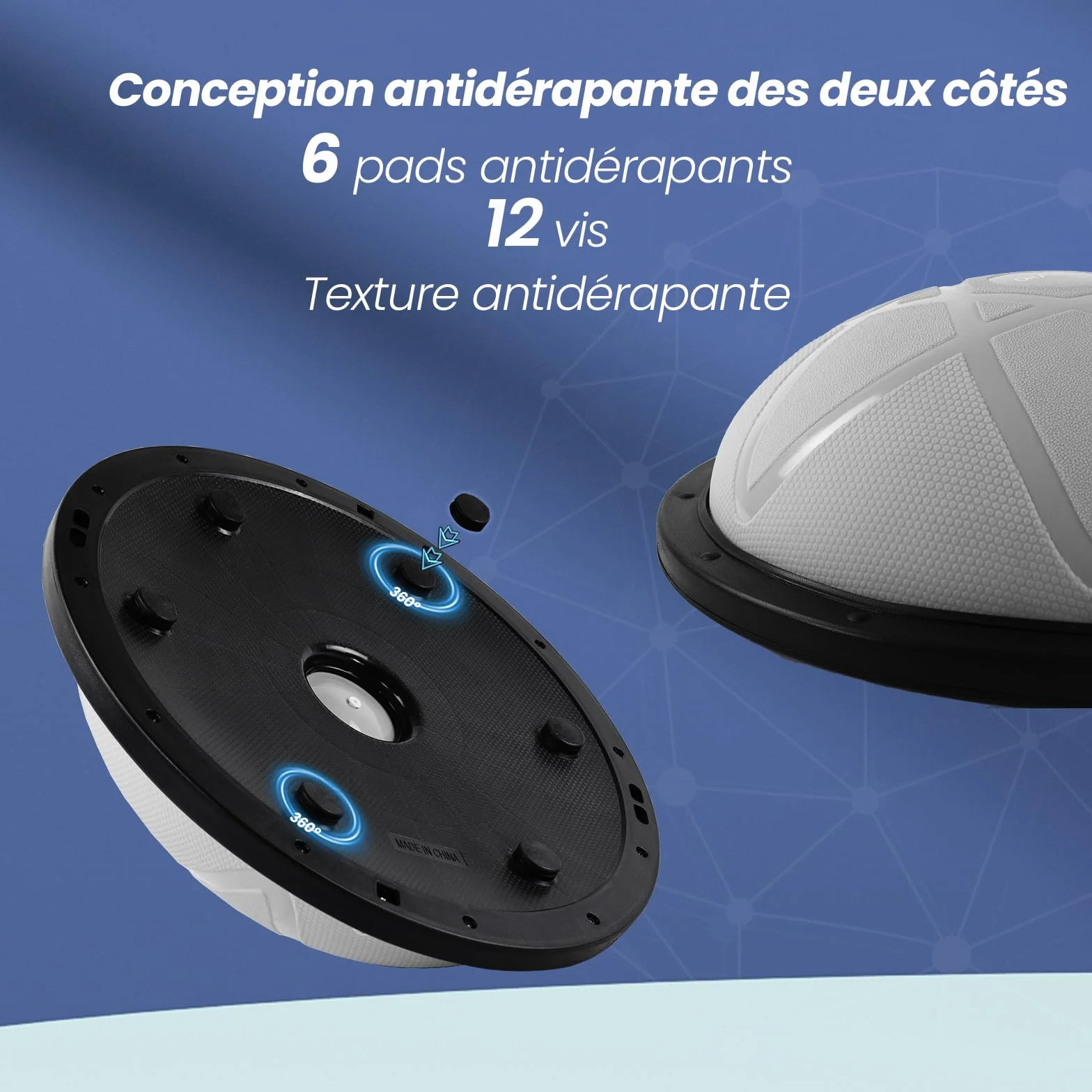 Ballon d'équilibre yoga 60 x 22 cm 200 kg demi-ballon gymnastique planche d'équilibre pompe bandes fitness