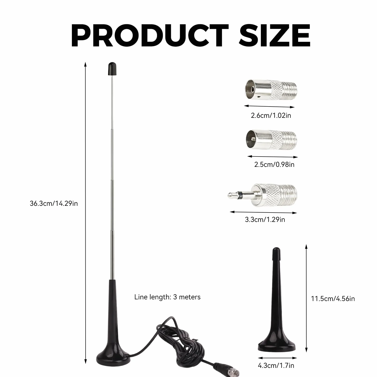 Antenne TV Intérieur Puissante, Antenne Radio FM Dab Intérieur Télescopique avec Base Magnétique, Câble 3m pour Récepteurs Stéréo 75 Ohm Chaine HiFi Tuner FM Poste Radio, Plug and Play