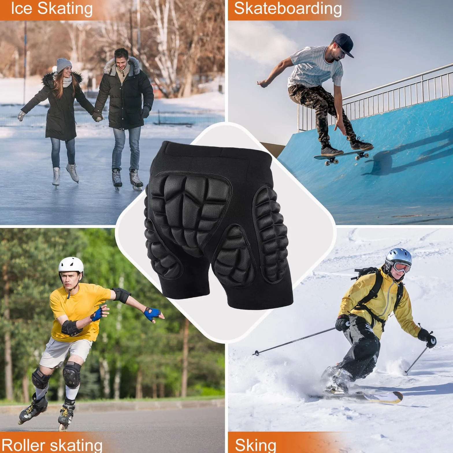 Short de Protection Rembourré en EVA 3D, Protection Hip Pad Pantalon, Résistants aux Chocs pour Skateboard, Snowboard, Patinage, Cyclisme
