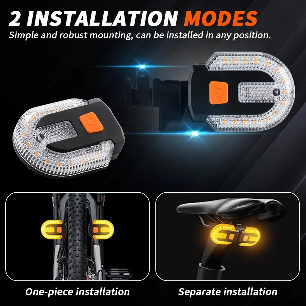 Feu arrière de vélo télécommande USB rechargeable clignotant avec alarme 5 modes lumineux étanche avant arrière jaune rouge