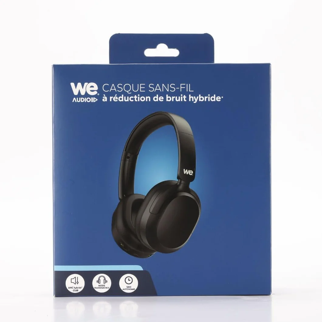 WE Casque Bluetooth - ENC&ANC 35dB - BT V5,3-4 Micros intégrés - Arceau réglable Coussinets rotatifs - Batterie de 500mAh, autonomie en Veille 60h, Noir