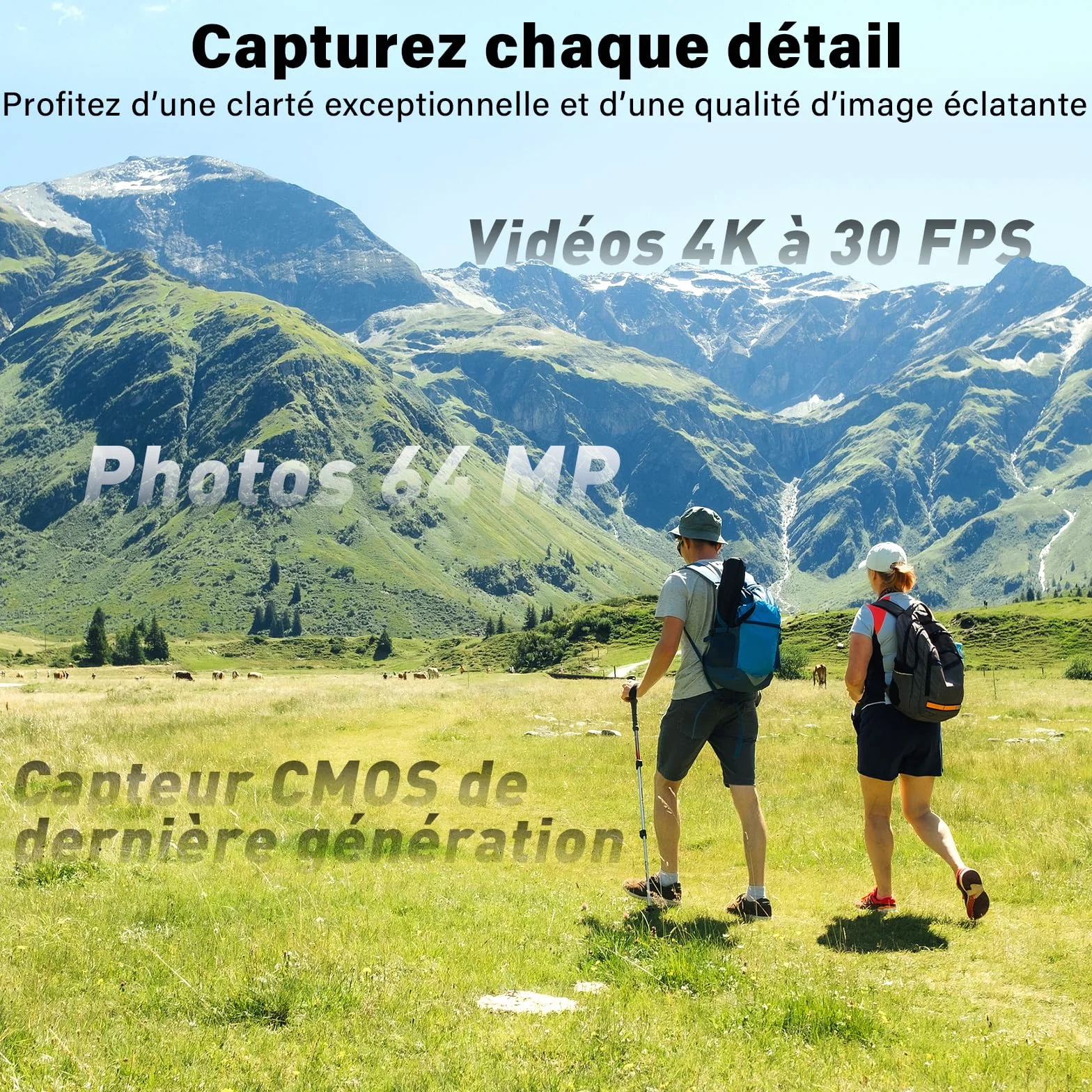 Caméra Vlog 4K Stabilisée avec Gimbal 2 Axes, Écran Tactile, Carte 64Go, Suivi Facial, 200 Min, Compacte Sport Vlog