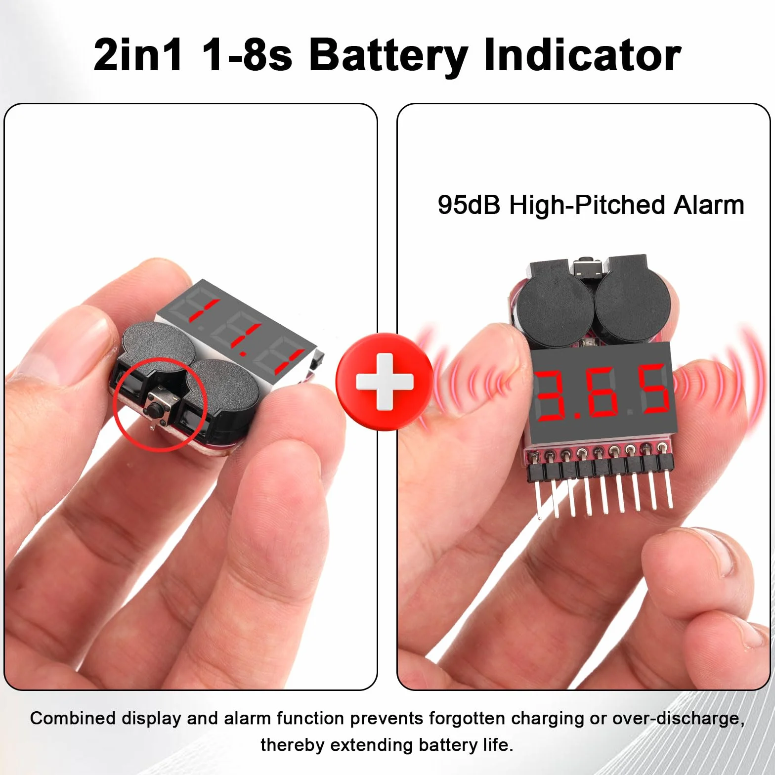 RUIZHI 1-8S Lipo Testeur Batterie Moniteur, Alarme de Basse Tension de Batterie au Lithium, Indicateur de Niveau Testeur de Batterie avec Indicateur LED pour Lipo/Life/LiMn/Batterie Li-ion(6 Pièces)