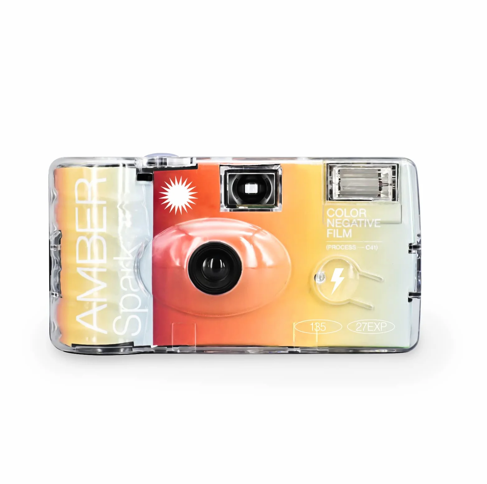 Amber Spark Caméra à Film jetable 35 mm 27exp, Film négatif Couleur, sans Mise au Point, Facile à Utiliser, Flash intégré (Film et Batterie Inclus)