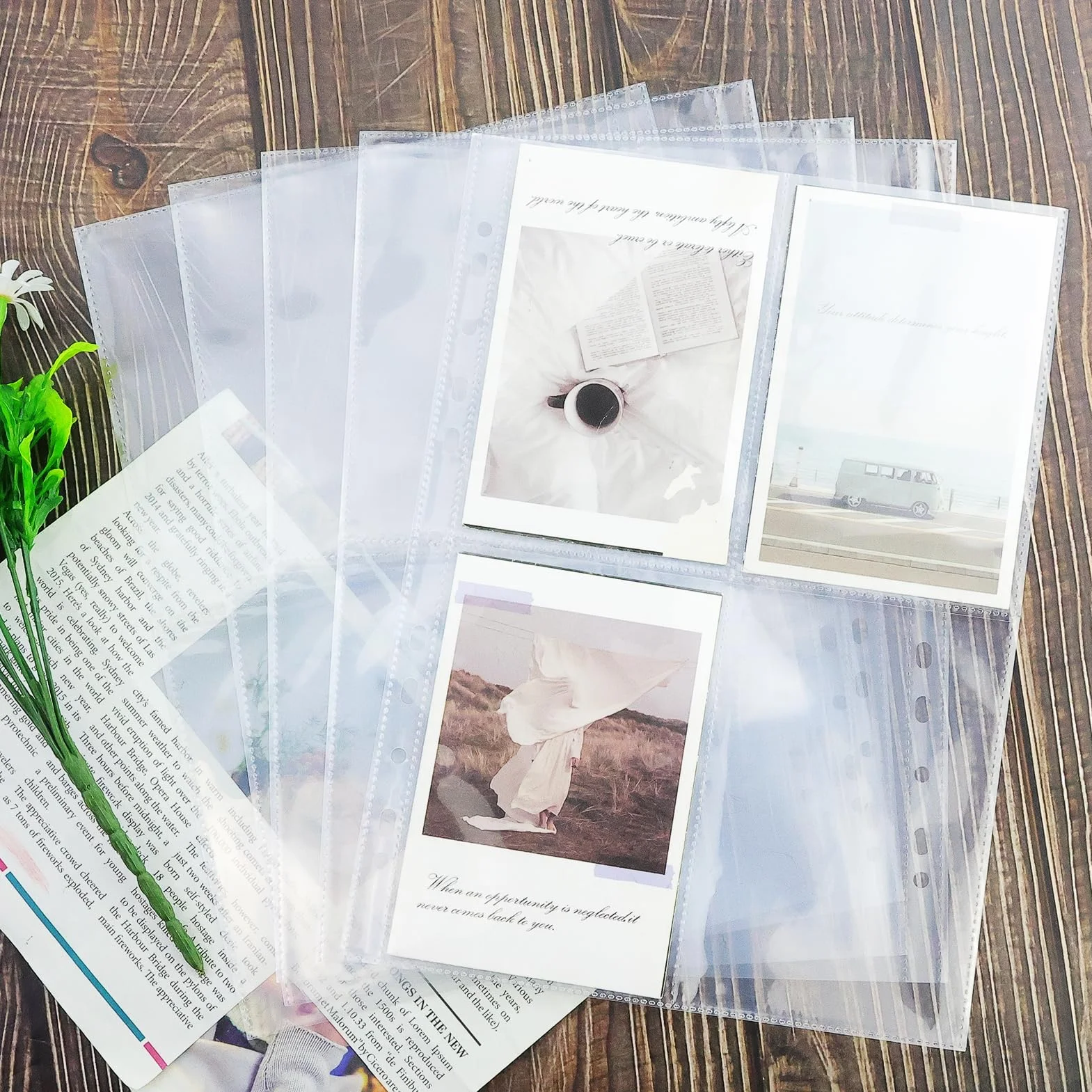 Lot de 55 pochettes A4 avec 440 compartiments double face, pochettes transparentes pour cartes postales avec 4 compartiments, pochettes transparentes A4, recharges pour albums photo