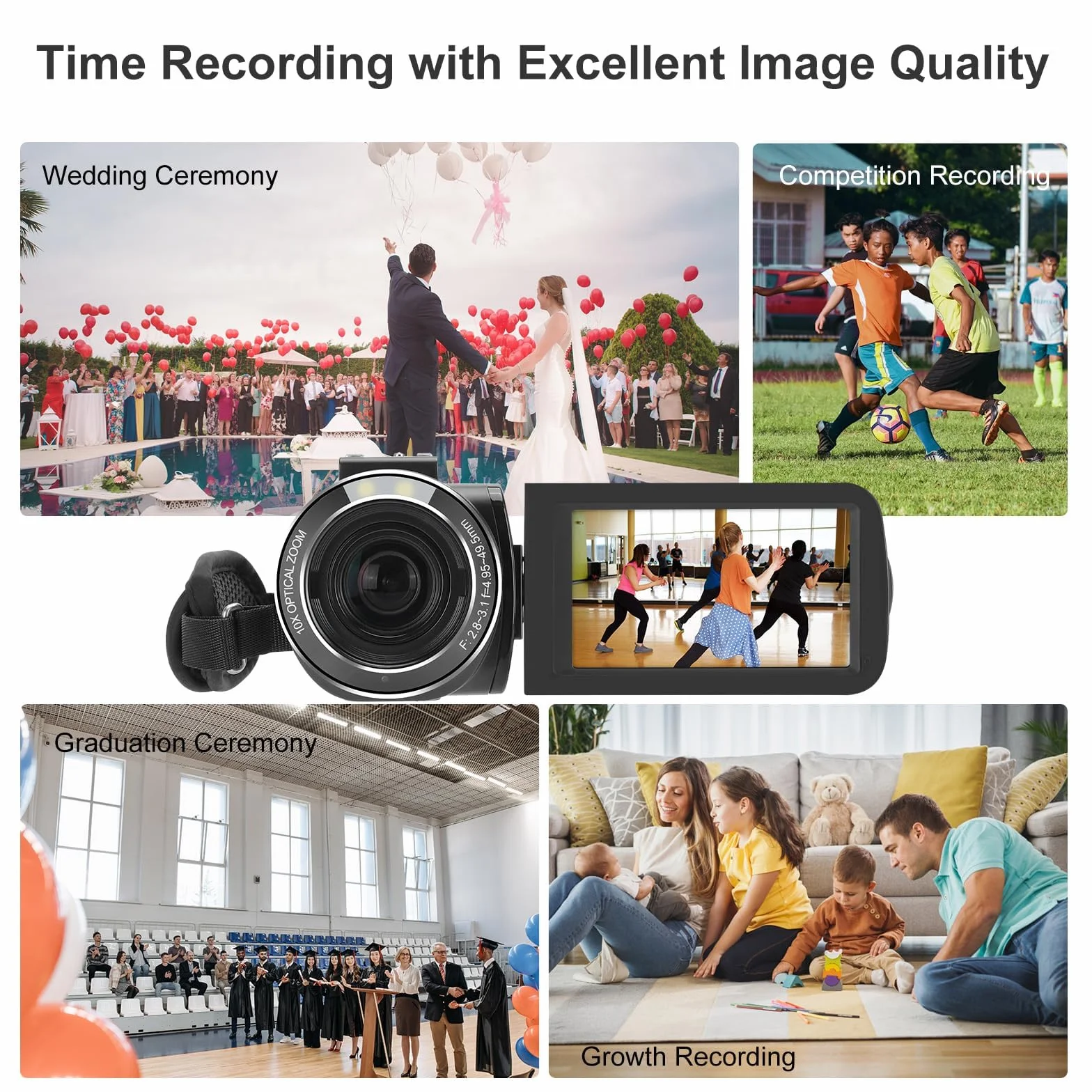 ORDRO Caméra Vidéo 4K Ultra HD Caméscope avec Zoom Optique 10X et WiFi, Carte SD 32GB