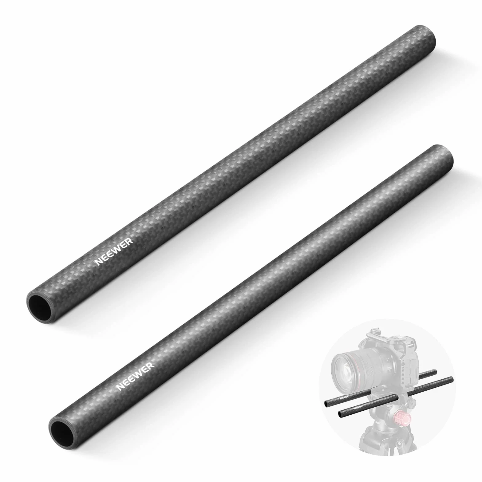 NEEWER 15mm Rod Tiges d'extension en Fibre de Carbone Lot de 2,Compatible avec SmallRig Compatible avec Tilta Le système de Support d'épaule de 15 mm Rail Follow Focus pour DSLR Camera,SR002 (30cm)