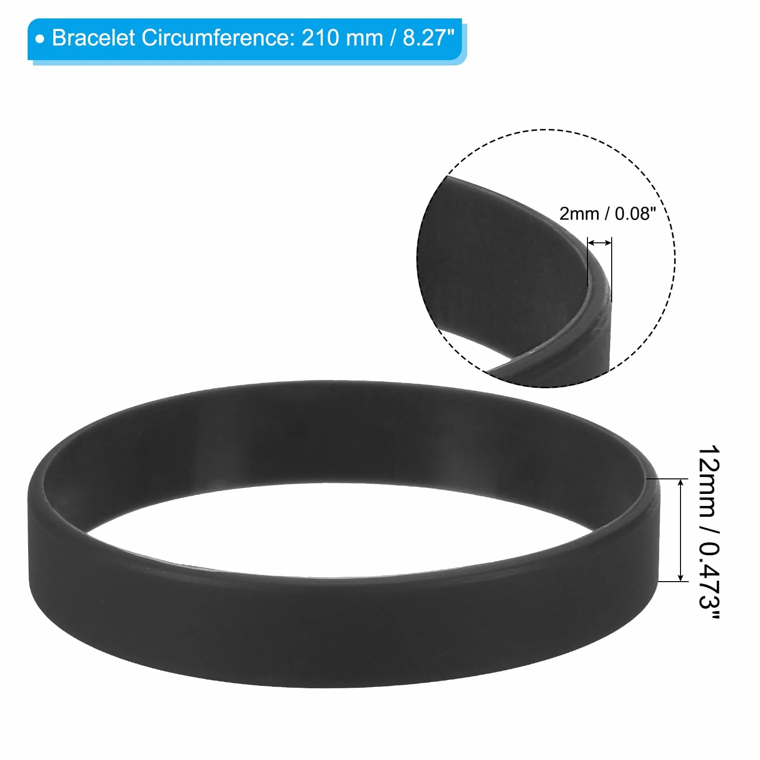 PATIKIL Bracelets en Silicone, Lot de 6 Bracelets Élastiques Vierges Colorés pour Adultes, Noir