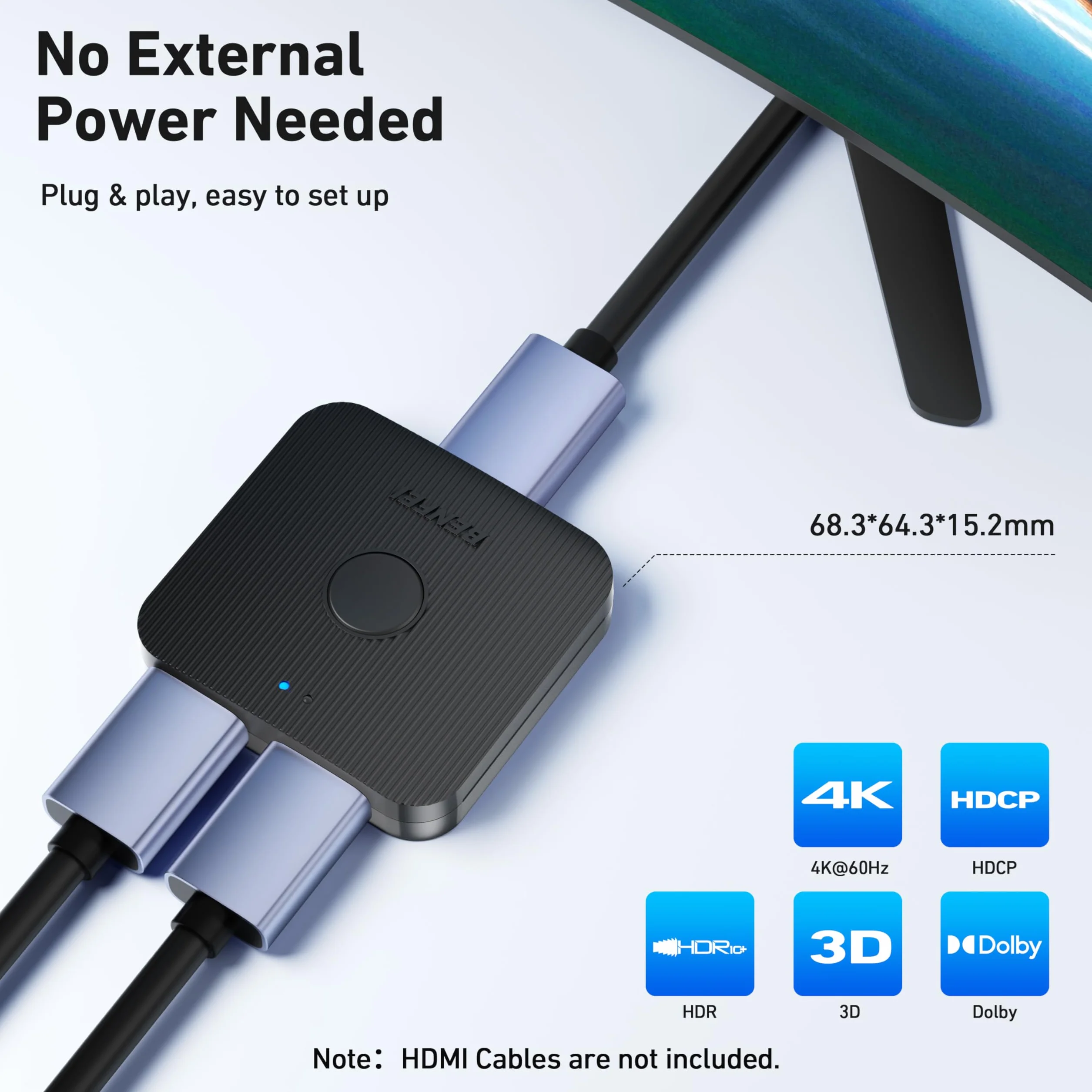 BENFEI Commutateur HDMI 4K 2 Entrées 1 Sortie Prend en Charge 4K 3D HD 1080p Compatible Firestick Xbox PS4 Roku HDTV