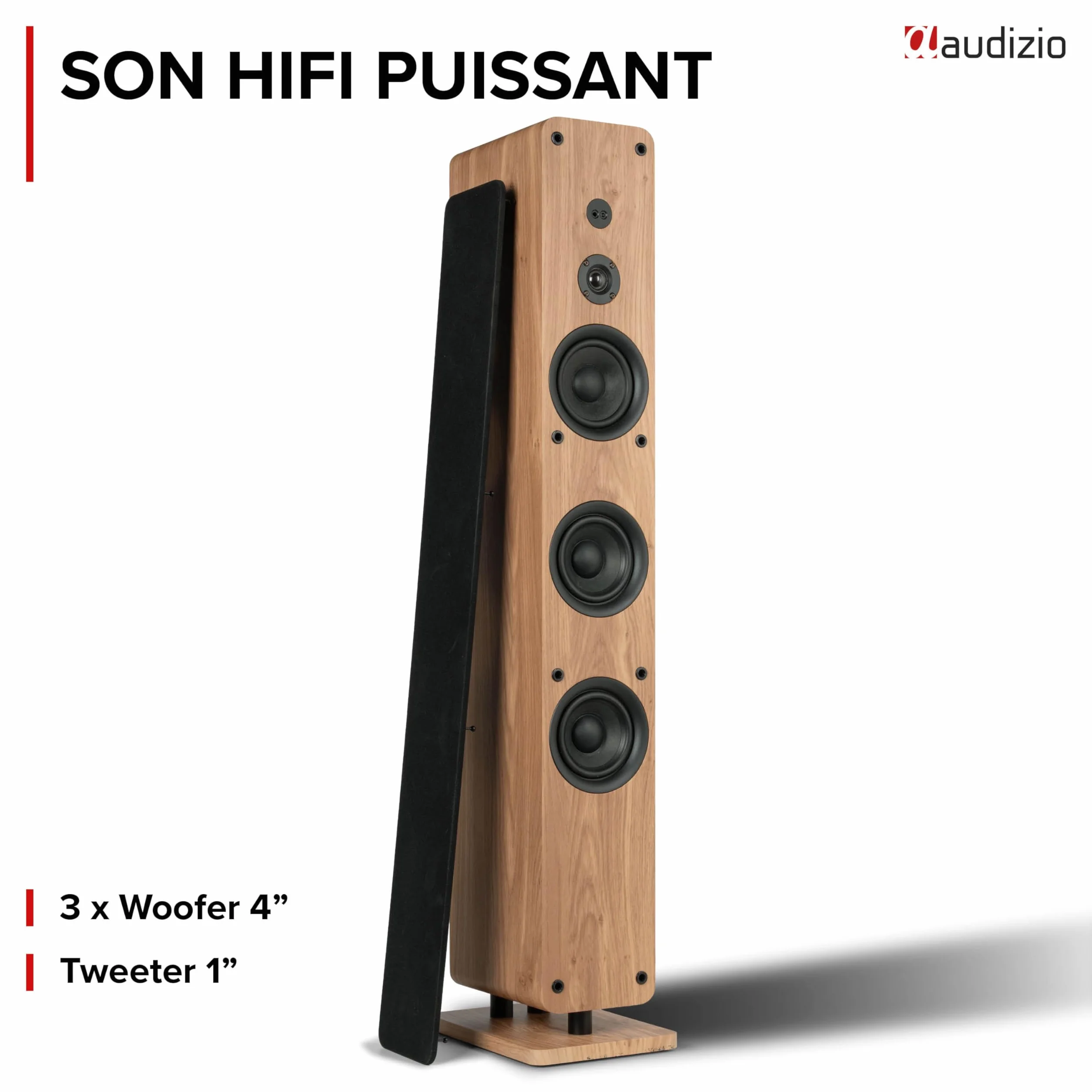Audizio ARCO Tour de Son Hi-FI Stéréo 320W Chêne Clair - Pack Enceintes Colonnes Active + Passive avec BT, USB et Optique Tour de Son Design pour Salon, TV et Musique