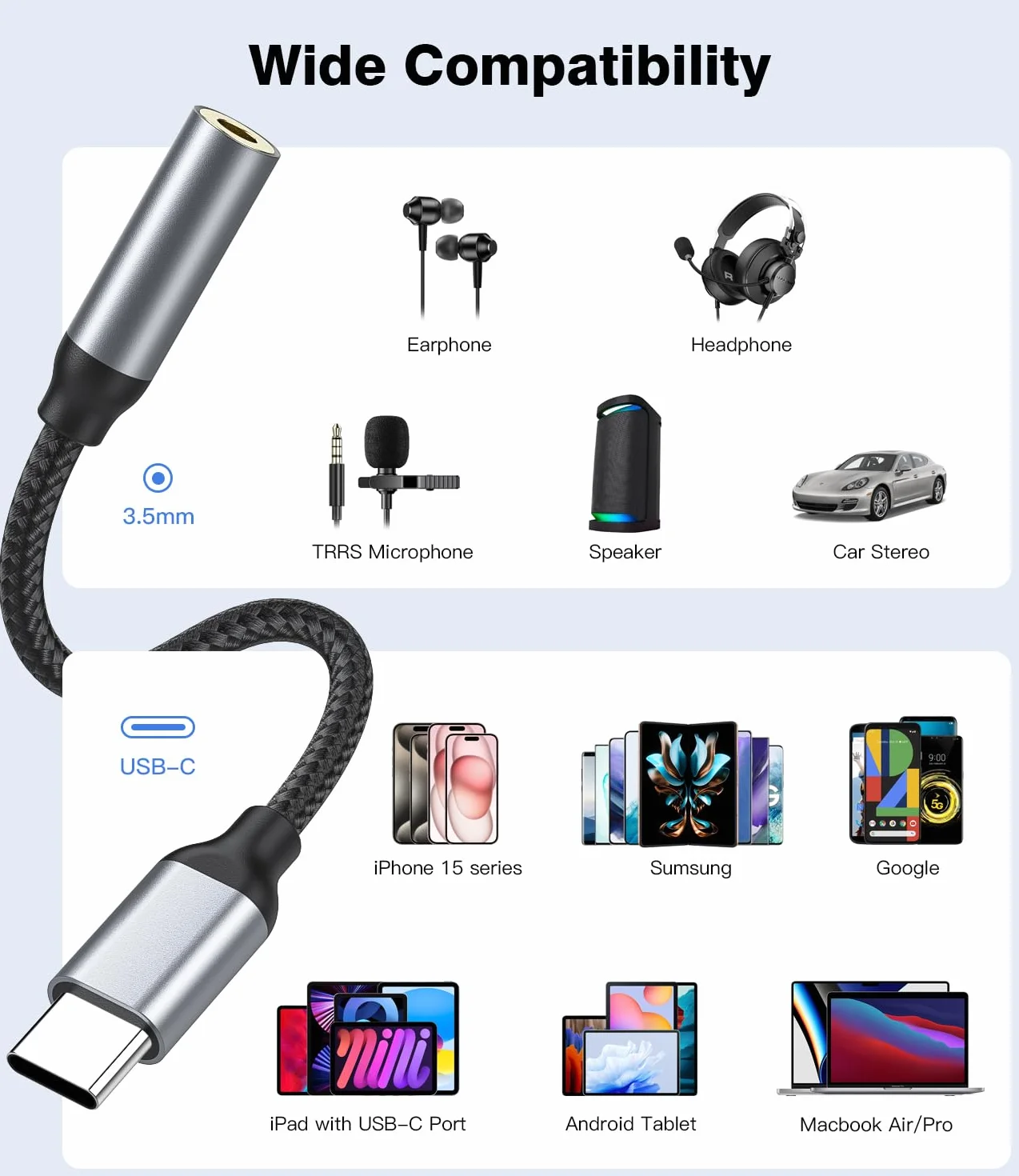 Adaptateur de Prise Casque 3,5mm USB Type C Compatible iPhone 16 15 Pro Max Plus, Galaxy S24 S23 Ultra Note 20 A54, Huawei P50 P40 Mate 30