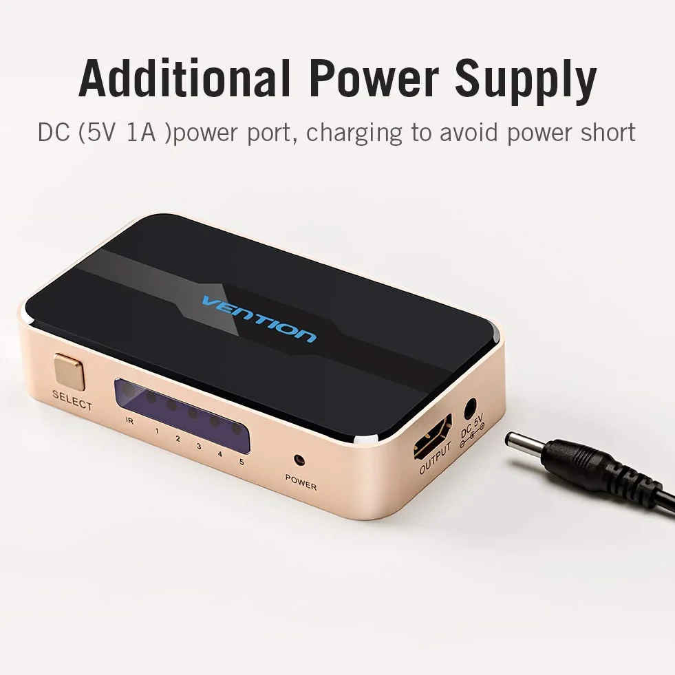 Sélecteur HDMI. Vention Commutateur HDMI 5 Ports 5 entrées 1 Sortie Séparateur Commutateur 4 K 1080 P avec télécommande Infrarouge pour PS3 X Box, câble, Satellite, Lecteur DVD Blu-Ray