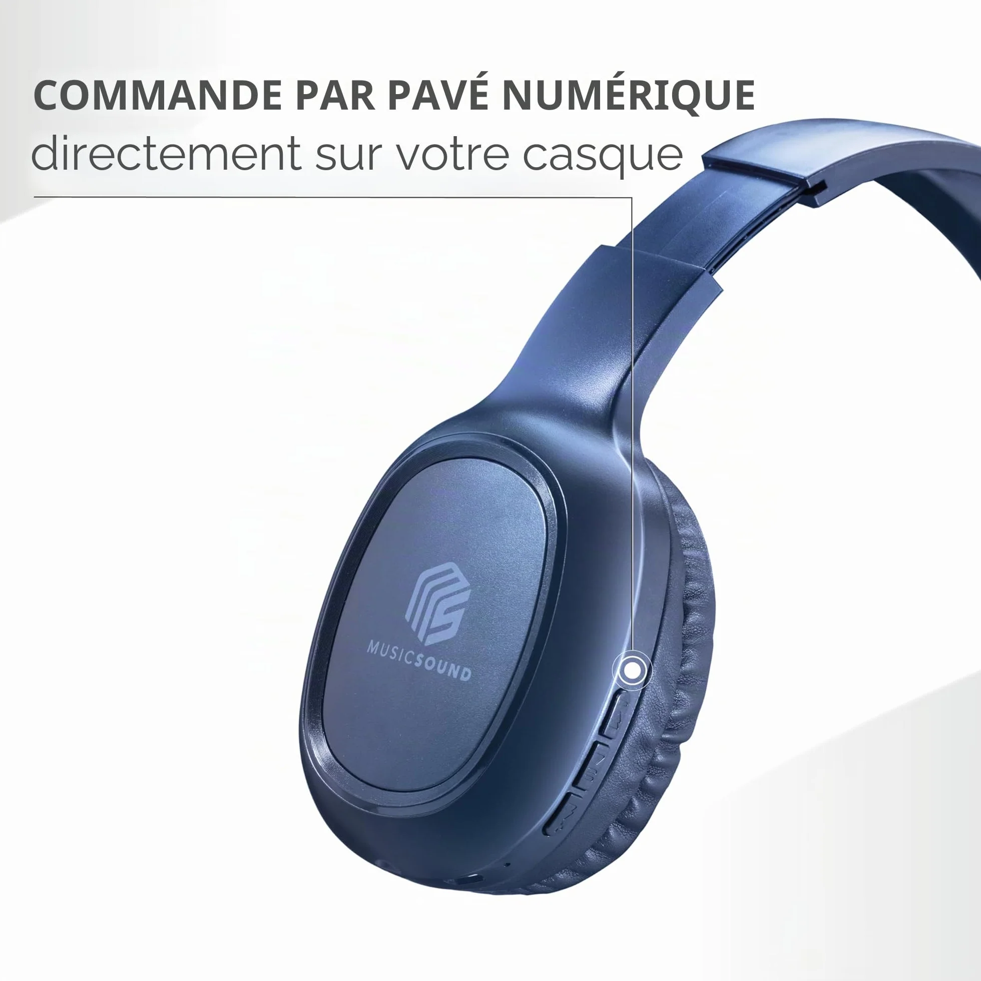 Music Sound | Casque Bluetooth Basic | Casque Bluetooth Supra-auriculaire avec Bandeau Extensible - Autonomie 14h - Recharge 2h - Voyant LED et entrée AUX - Couleur Bleu