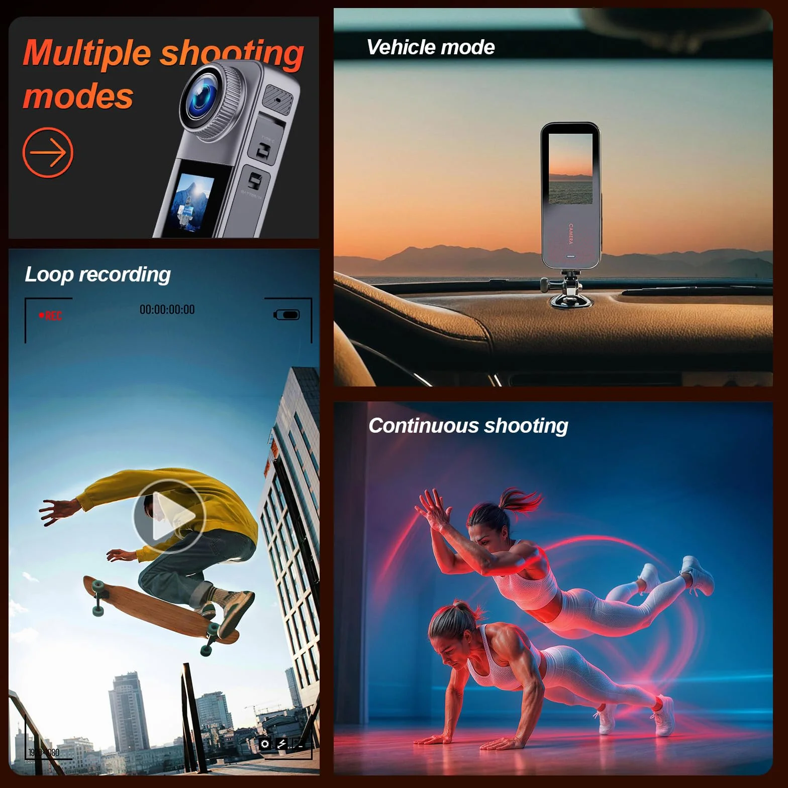Caméra Sport HD 1080p avec Carte Mémoire 32GB, 2 Piles 1350mAh et Accessoires