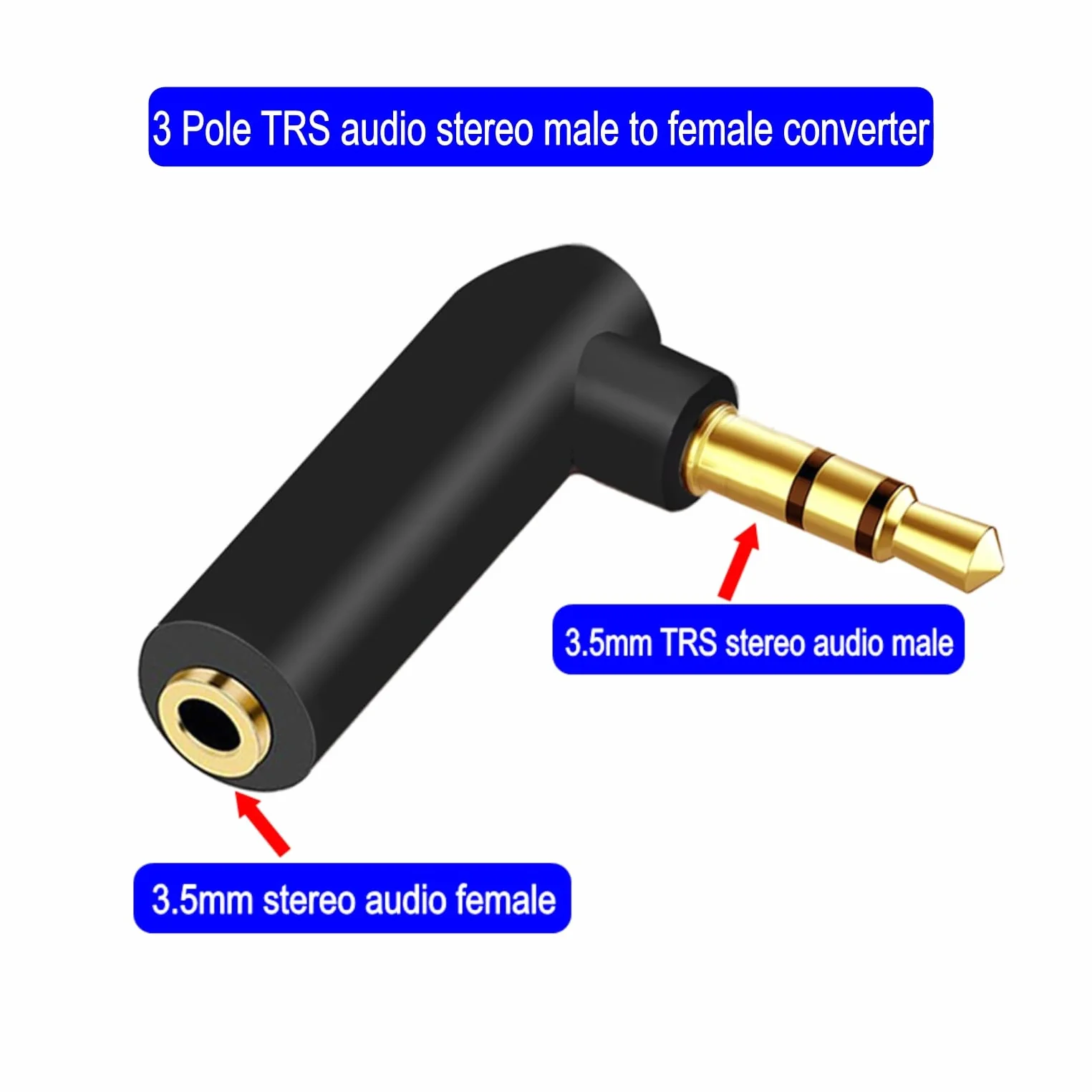 JZK 3,5 mm Adaptateur Jack coudé à 90°, convertisseur Audio stéréo TRS 3 pôles plaqué Or mâle vers Femelle, prolongateur Audio pour Casque AUX