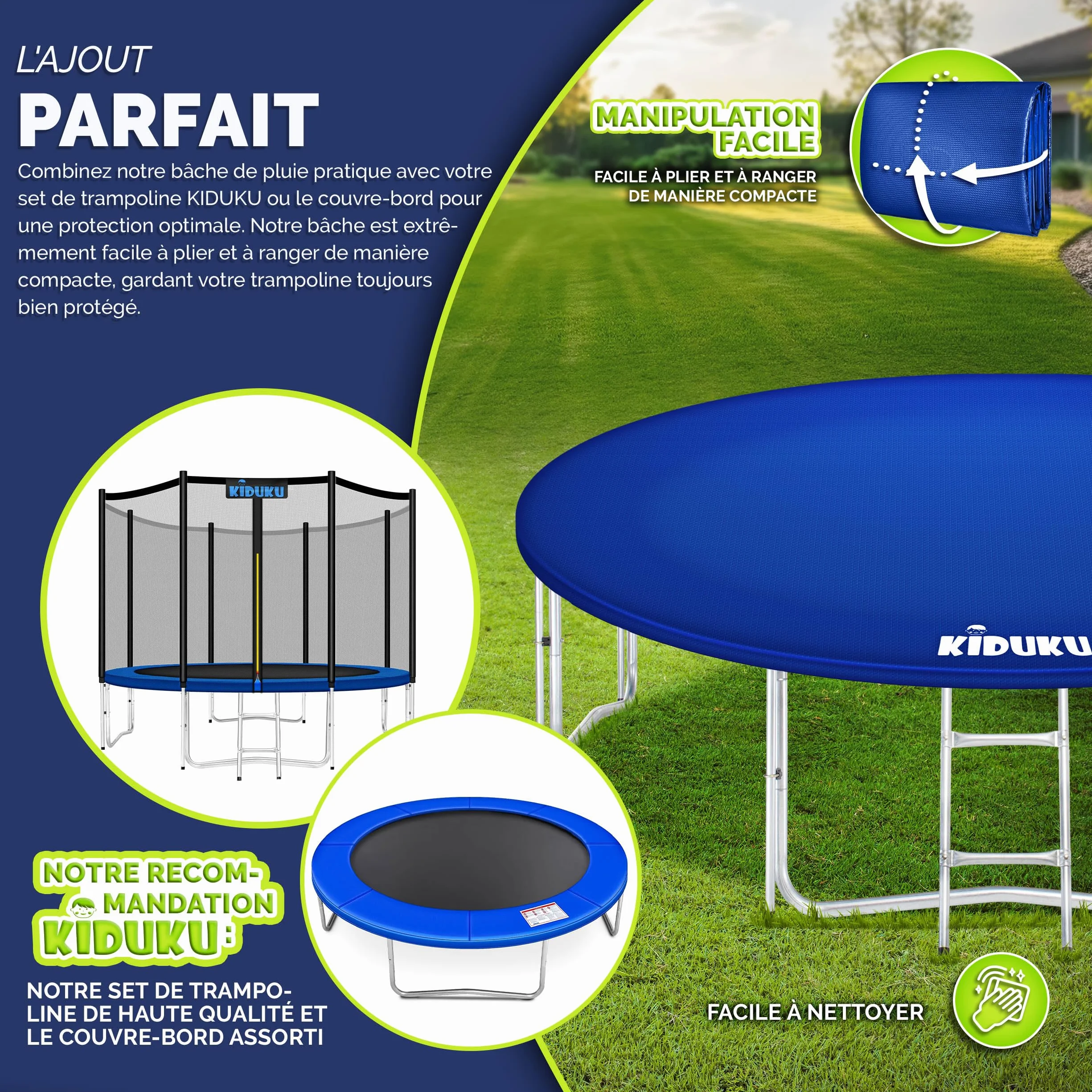 KIDUKU Bâche pour Trampoline 244-427 cm | Housse imperméable résistante aux UV