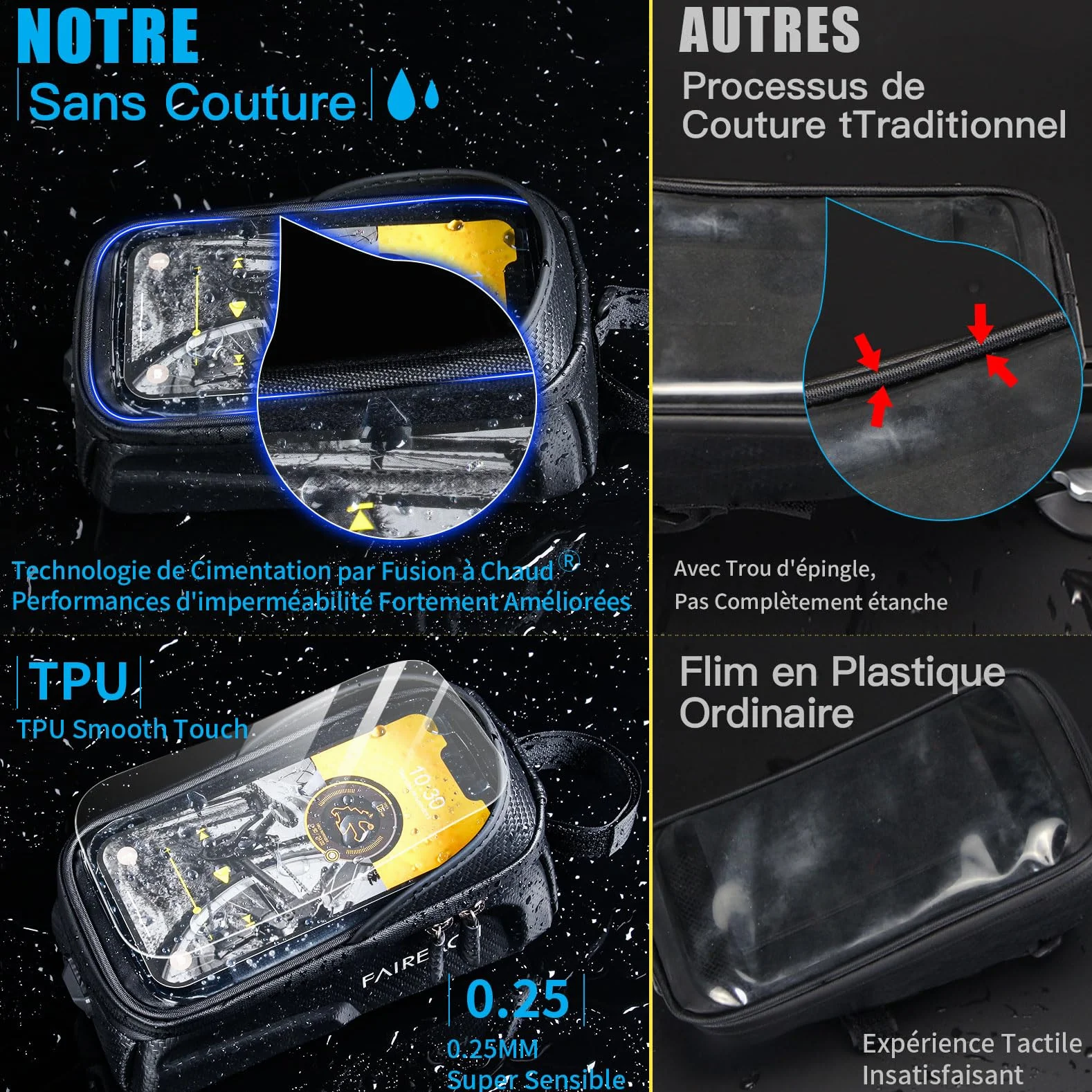 Sacoche Velo Étanche Support Telephone Velo Cadre Guidon VTT TPU 3D Pare-Soleil Anti-reflet Coque Dure EVA Smartphones 6.8''