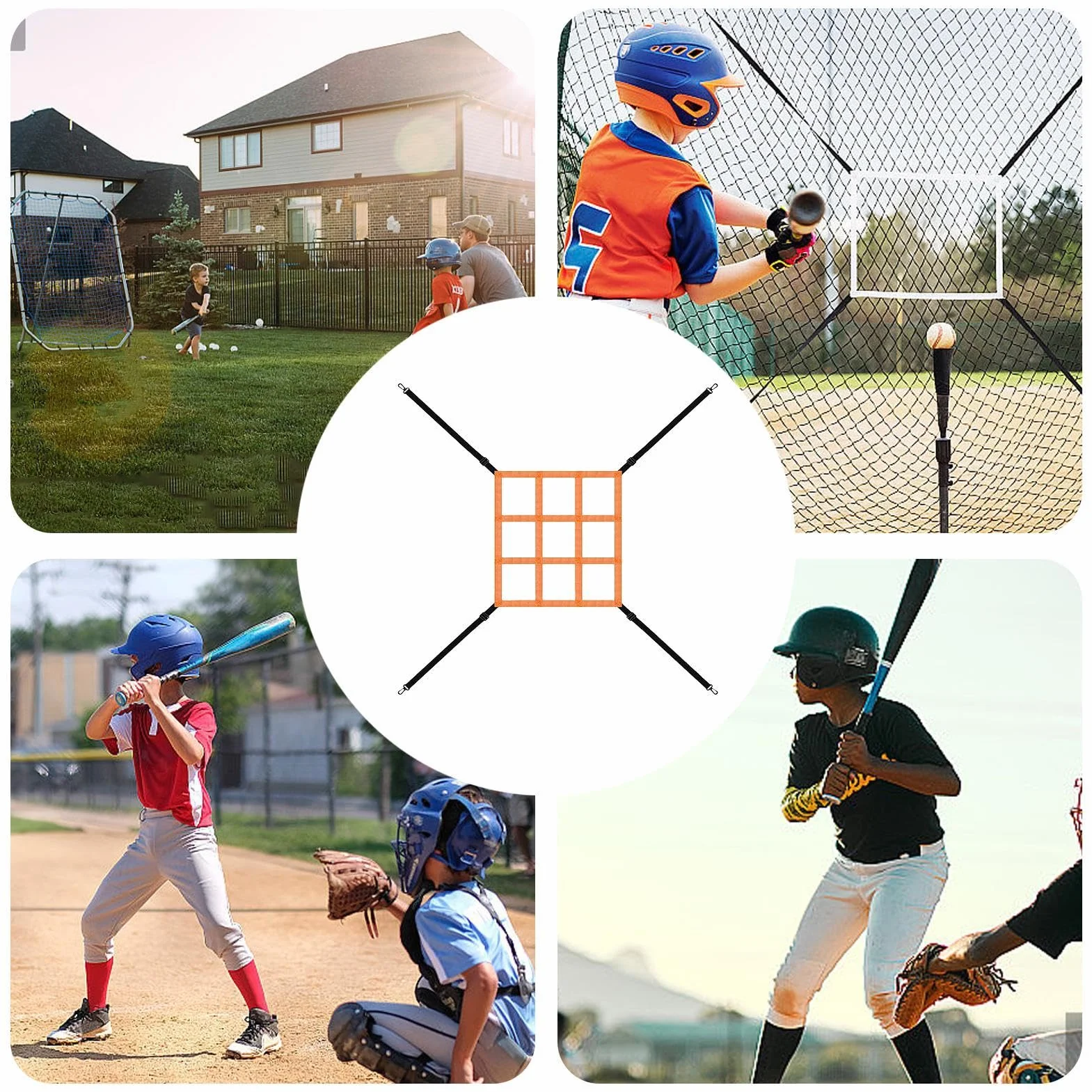 Cible de baseball réglable - Filet d'entraînement pour frapper et attraper avec sangle de fixation