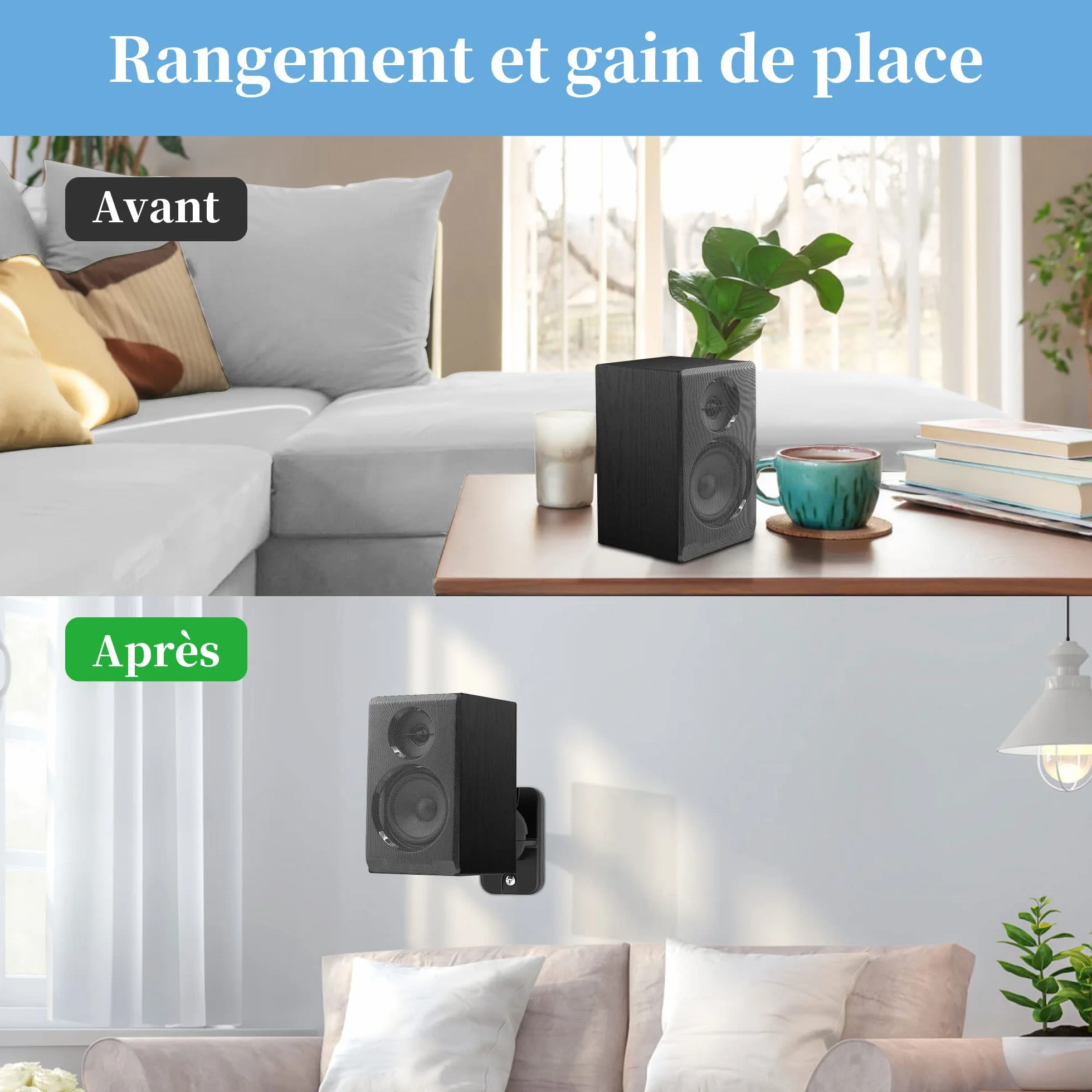 Cozycase Universel Support Mural pour Enceintes 2 pièces Rotation + Inclinaison Ajustable jusqu'à 3,5 kg, avec 3 Types de vis (Noir)