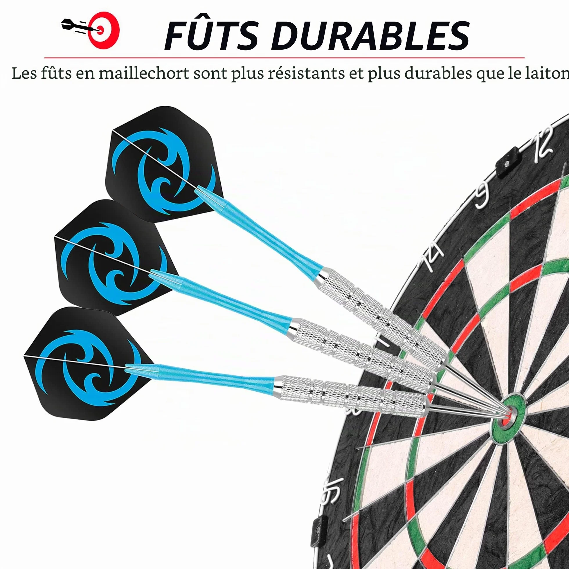 Fléchettes Professionnelles Pointe Acier Lot 12 Métal 18 g Tiges Ailettes Protection Vol Aiguiseur