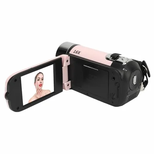 Caméscope Vidéo 1080P 16MP 16X Zoom HD Écran Rotatif 2,4 Pouces avec Lumière Remplissage Trépied 1/4 Pouce