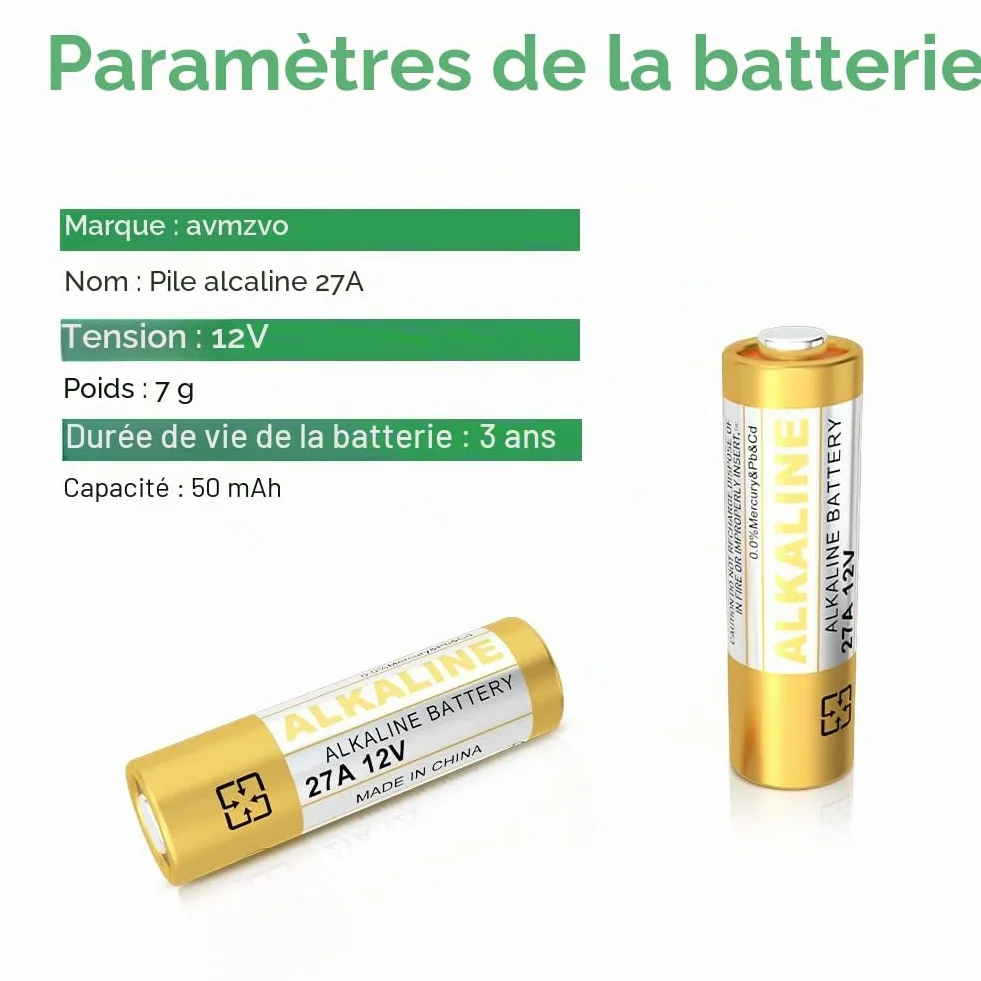 Lot de 5 Piles alcalines 27 A 12 V V27A LR27A MN27 L828 A27 12 V