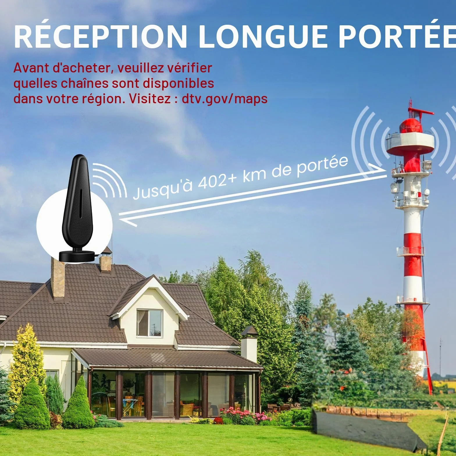 Antenne TV Intérieure Puissante - Optimisée pour 720p, 1080p, 4k - Réception Exceptionnelle des Chaînes TNT en Intérieur pour Une Expérience TV Impeccable