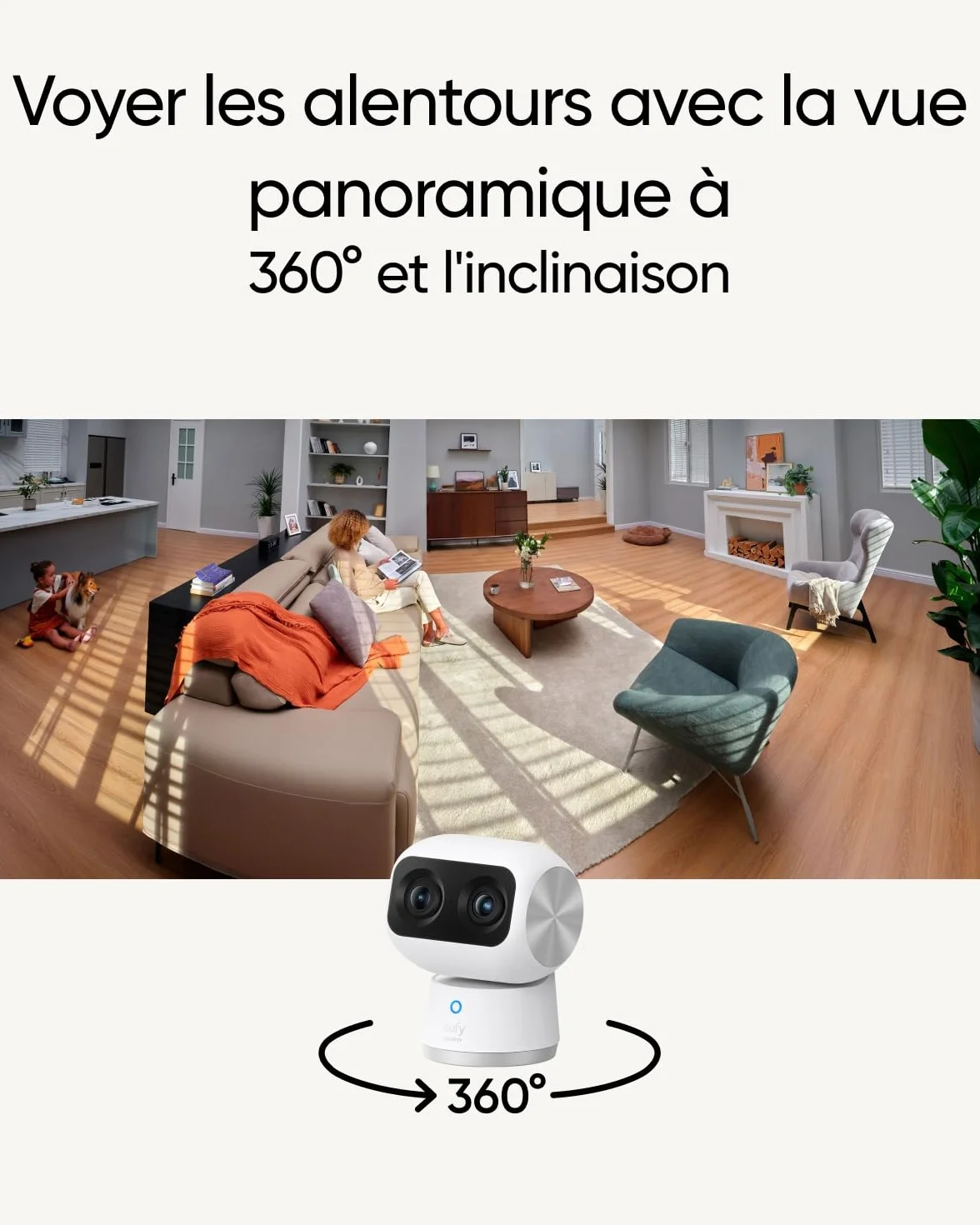eufy Security Indoor Cam S350, caméra à Double Objectif, caméra de Surveillance 4K UHD avec Zoom × 8 et Rotation/Inclinaison 360°, idéale pour babyphone pour Animaux de Compagnie/sécurité