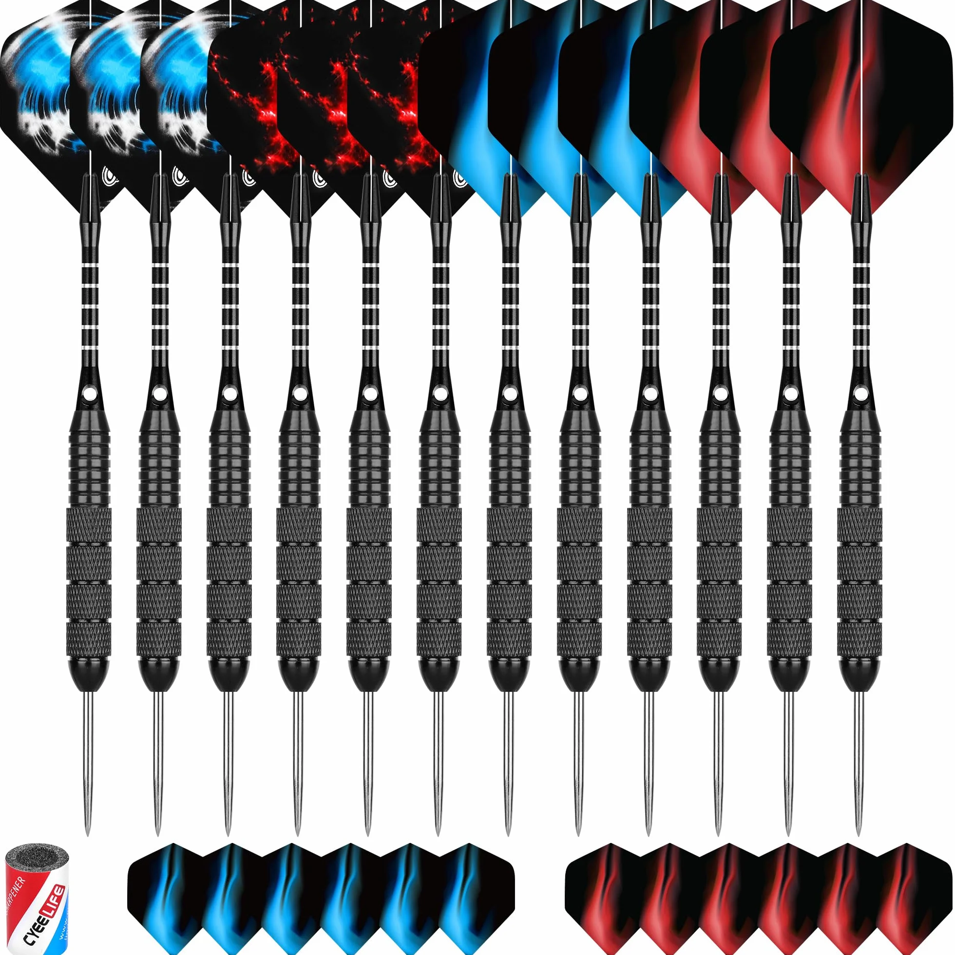 CyeeLife Lot de 12 fléchettes en acier 22 g avec pointe métal et 24 ailettes